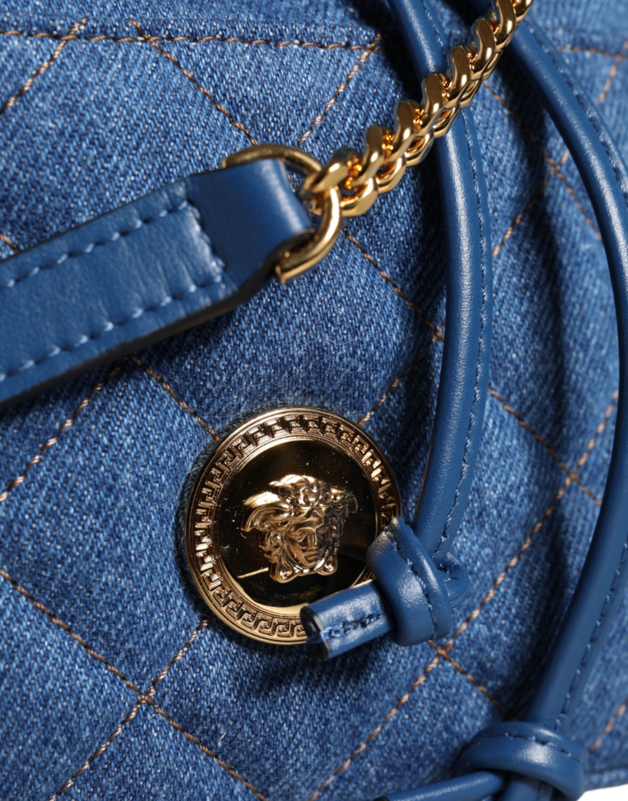 Τσάντα ώμου Versace Blue Quilted Jenim Δερμάτινη χιαστί