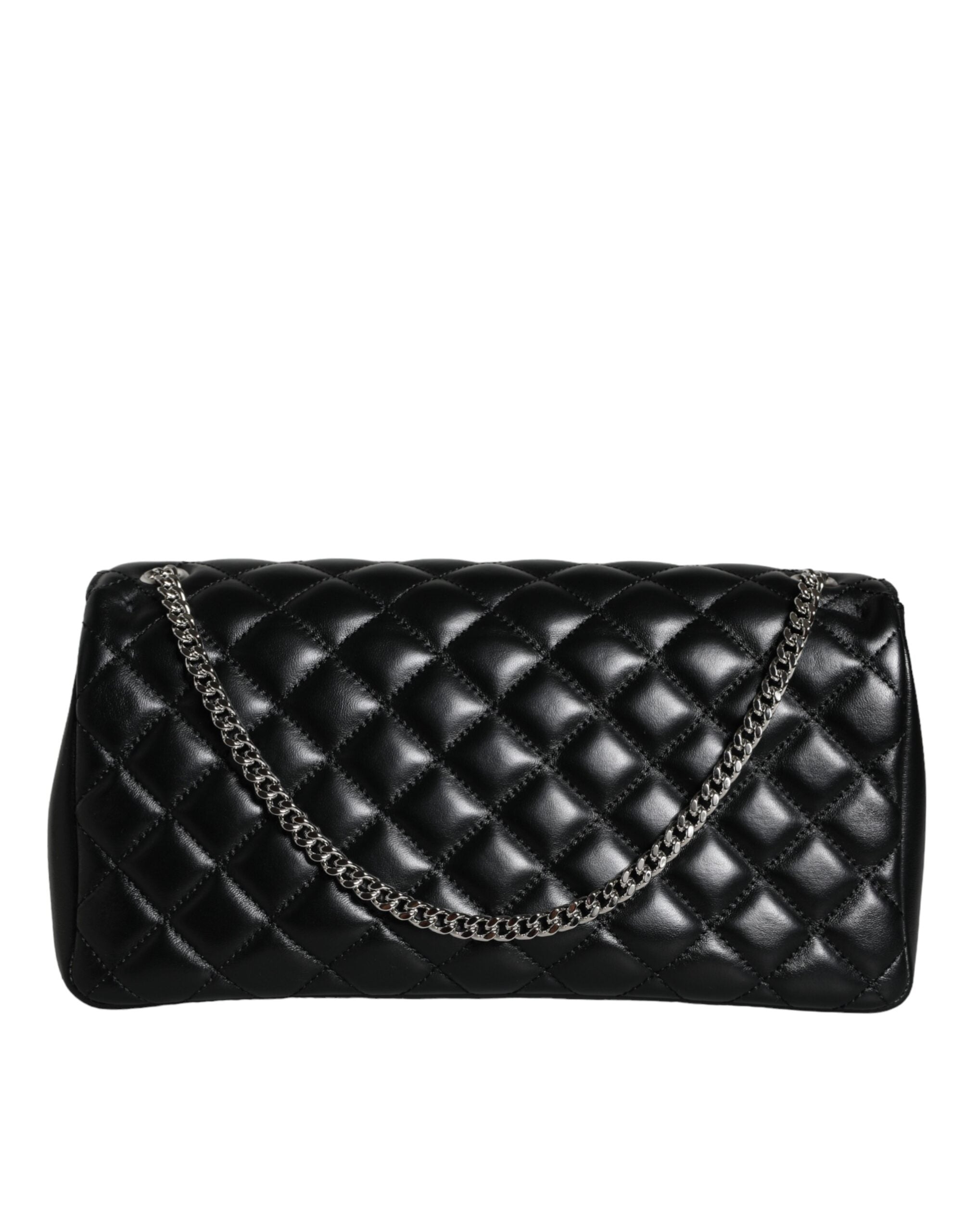 Τσάντα ώμου Versace Μαύρη Καπιτονέ Lambskin Δερμάτινη χιαστί