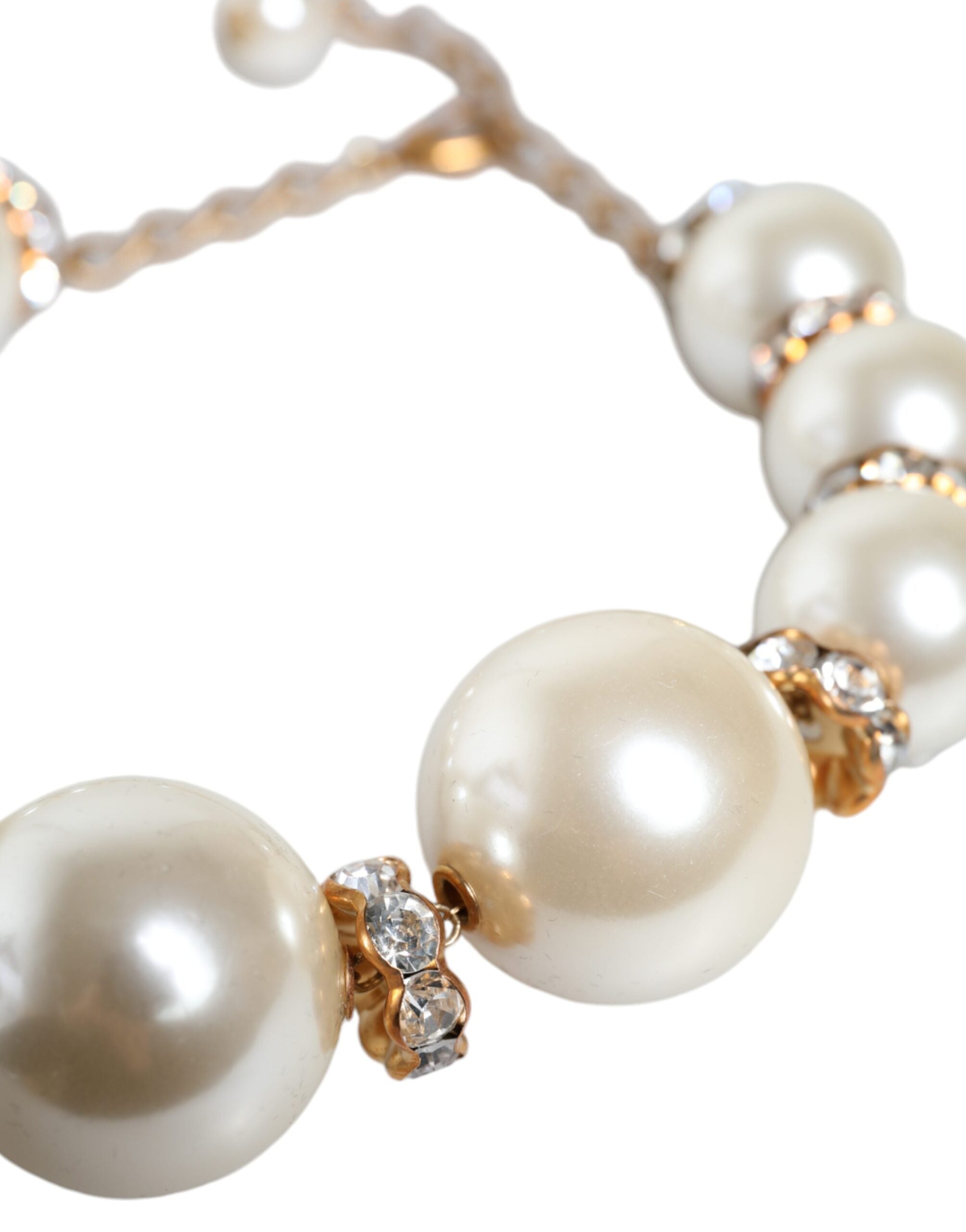 Κολιέ με χρυσή αλυσίδα Dolce & Gabbana White Maxi Faux Pearl Beads Crystals