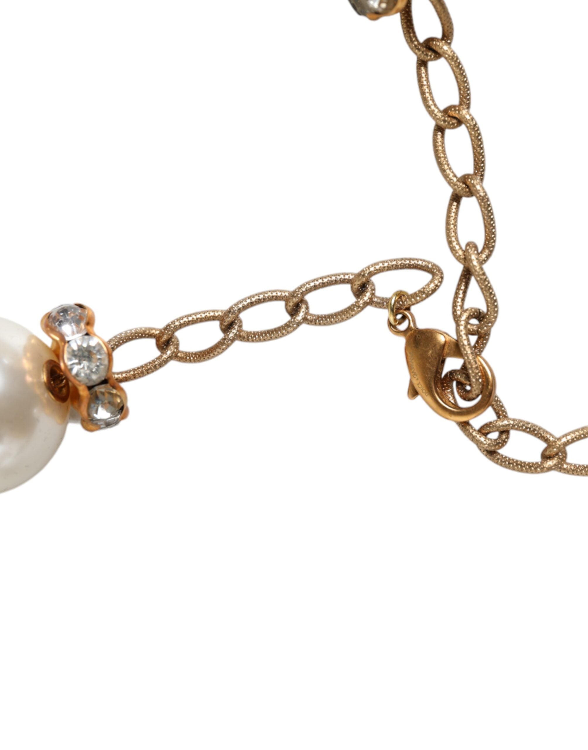 Κολιέ με χρυσή αλυσίδα Dolce & Gabbana White Maxi Faux Pearl Beads Crystals