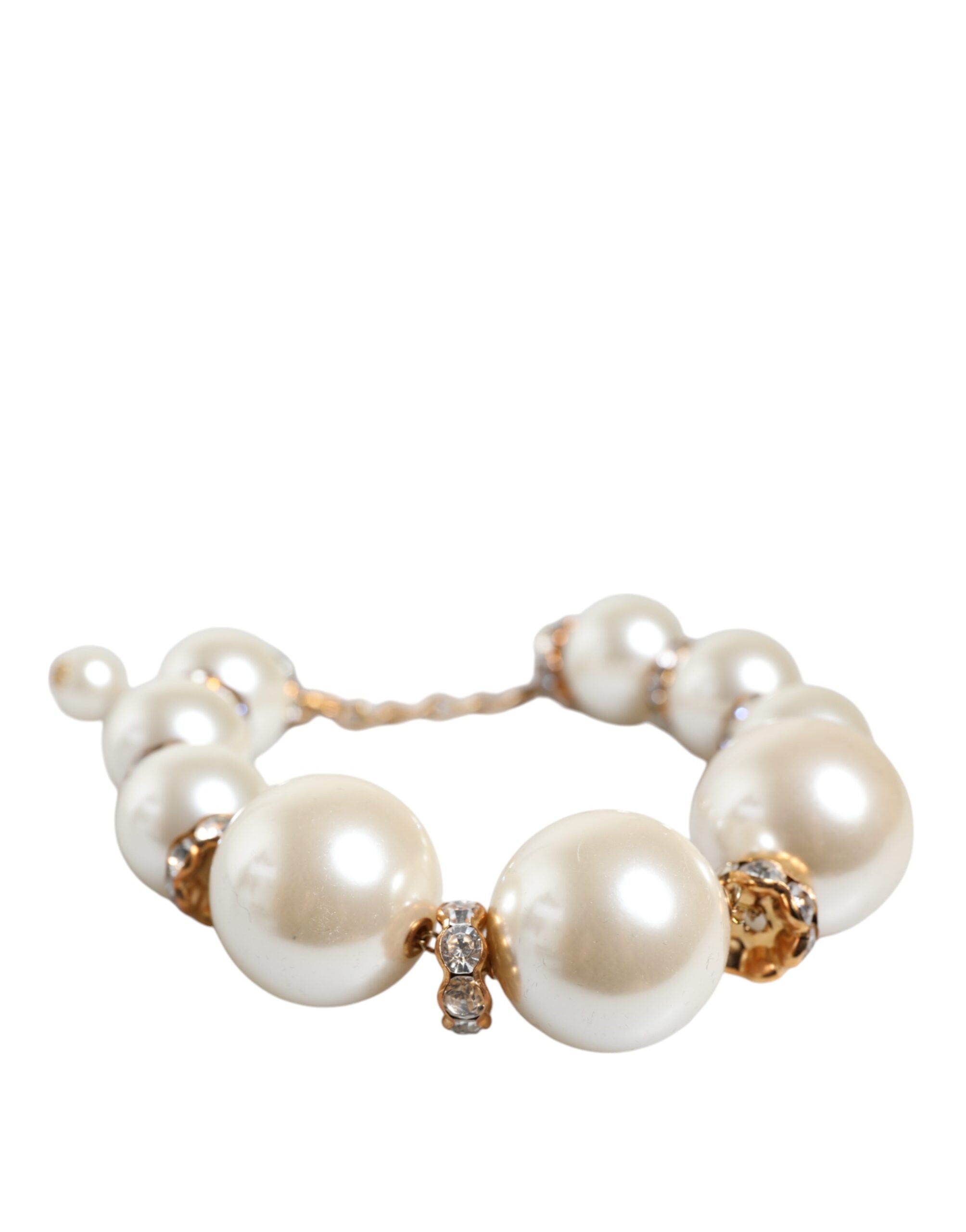 Κολιέ με χρυσή αλυσίδα Dolce & Gabbana White Maxi Faux Pearl Beads Crystals