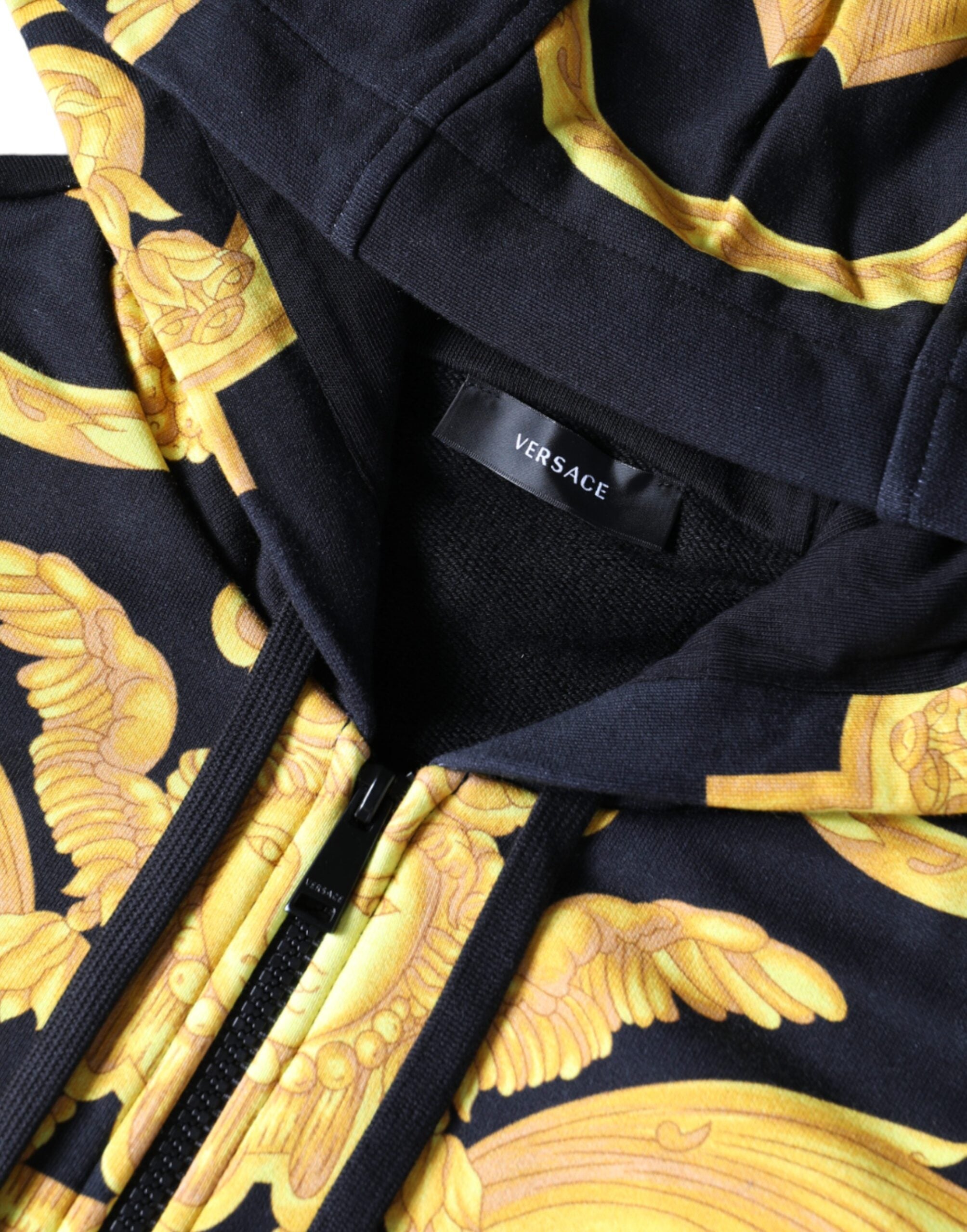 Versace Black Medusa Print Βαμβακερό φούτερ φούτερ με κουκούλα με φερμουάρ