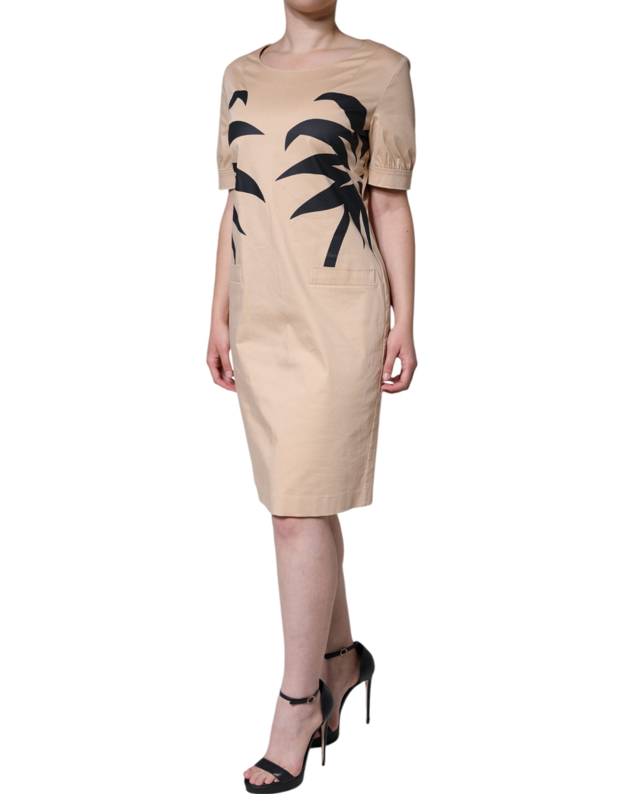 Φόρεμα Moschino Μπεζ βαμβακερό κοντό μανίκι μέχρι το γόνατο