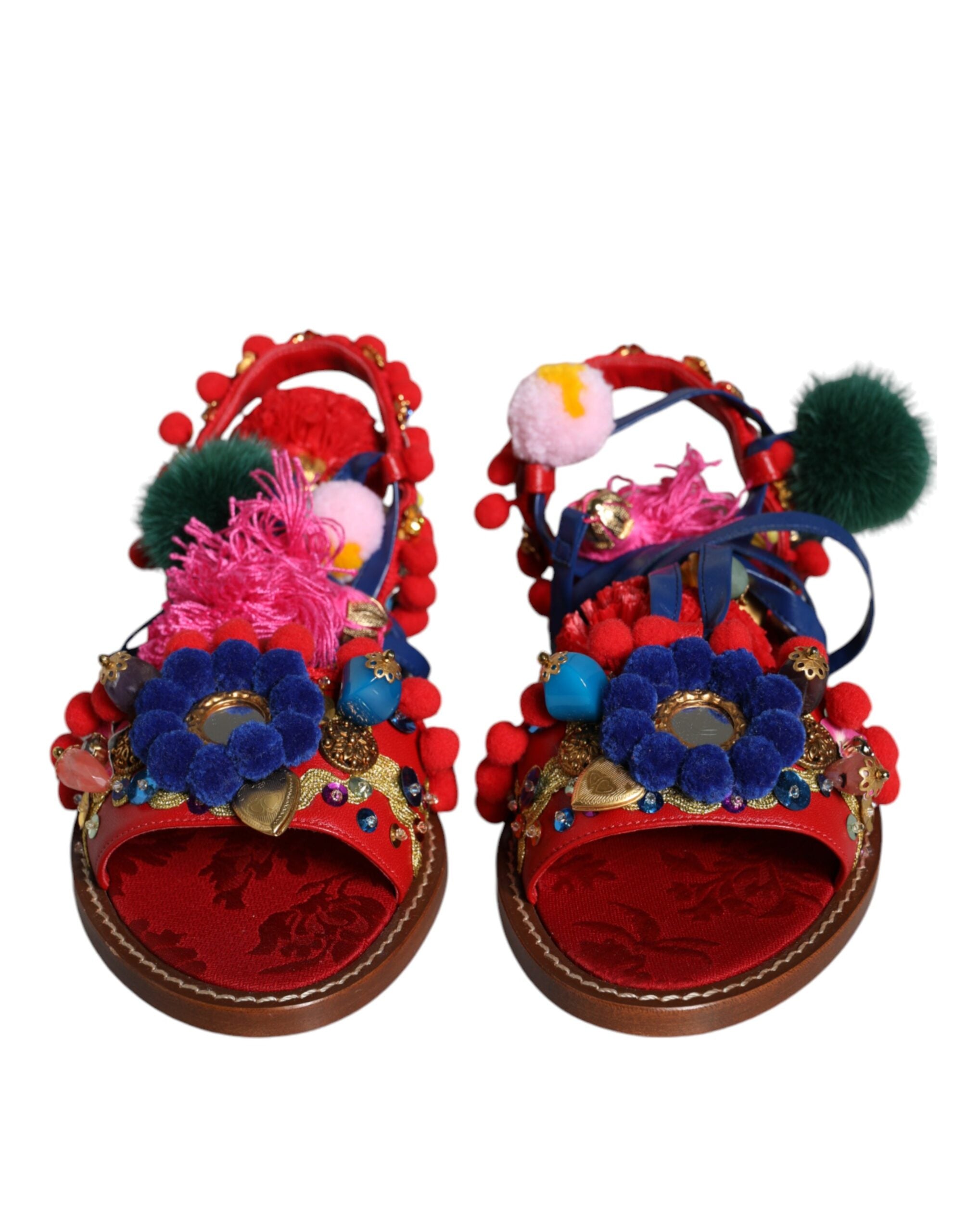 Παπούτσια Dolce & Gabbana με πολύχρωμα πέδιλα με γούνα πομ πομ