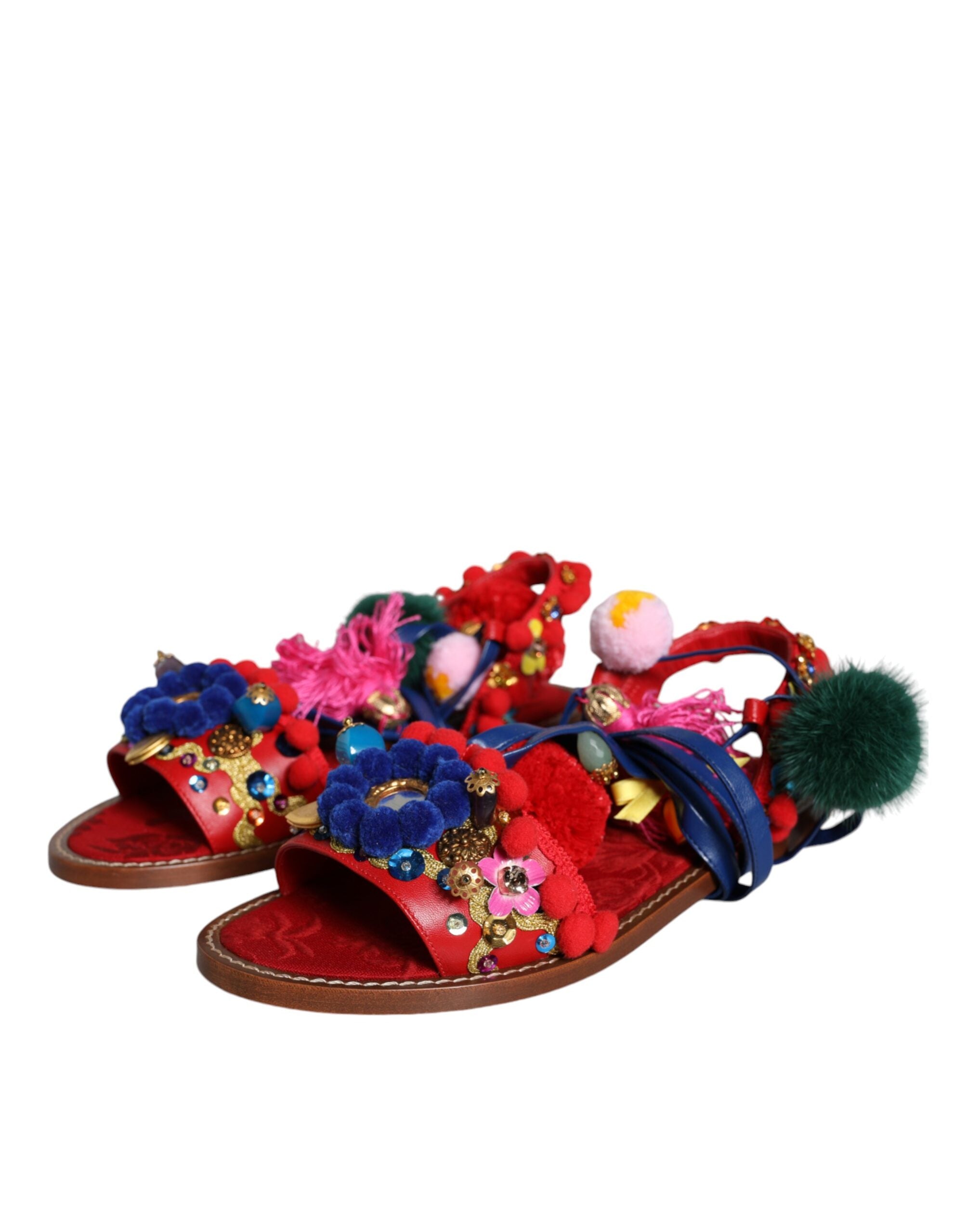 Παπούτσια Dolce & Gabbana με πολύχρωμα πέδιλα με γούνα πομ πομ