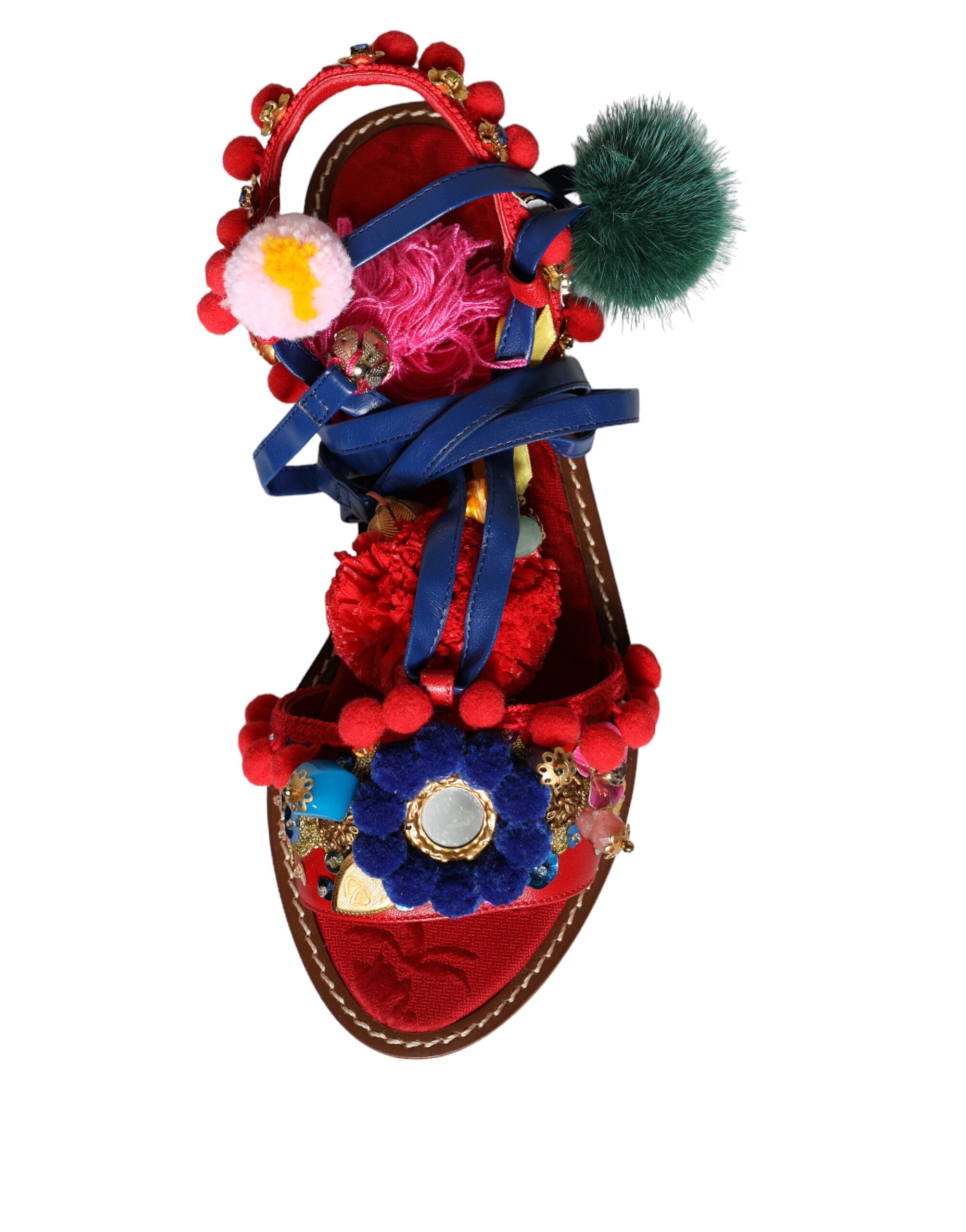Παπούτσια Dolce & Gabbana με πολύχρωμα πέδιλα με γούνα πομ πομ