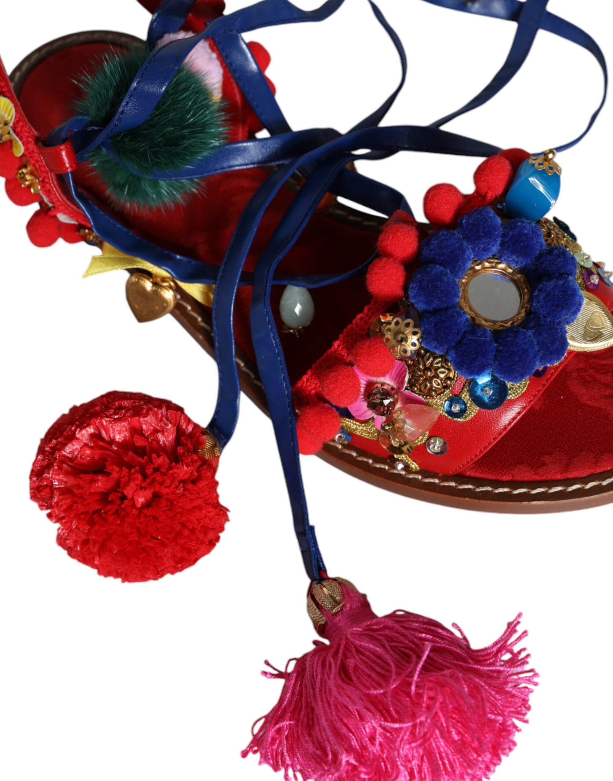 Παπούτσια Dolce & Gabbana με πολύχρωμα πέδιλα με γούνα πομ πομ