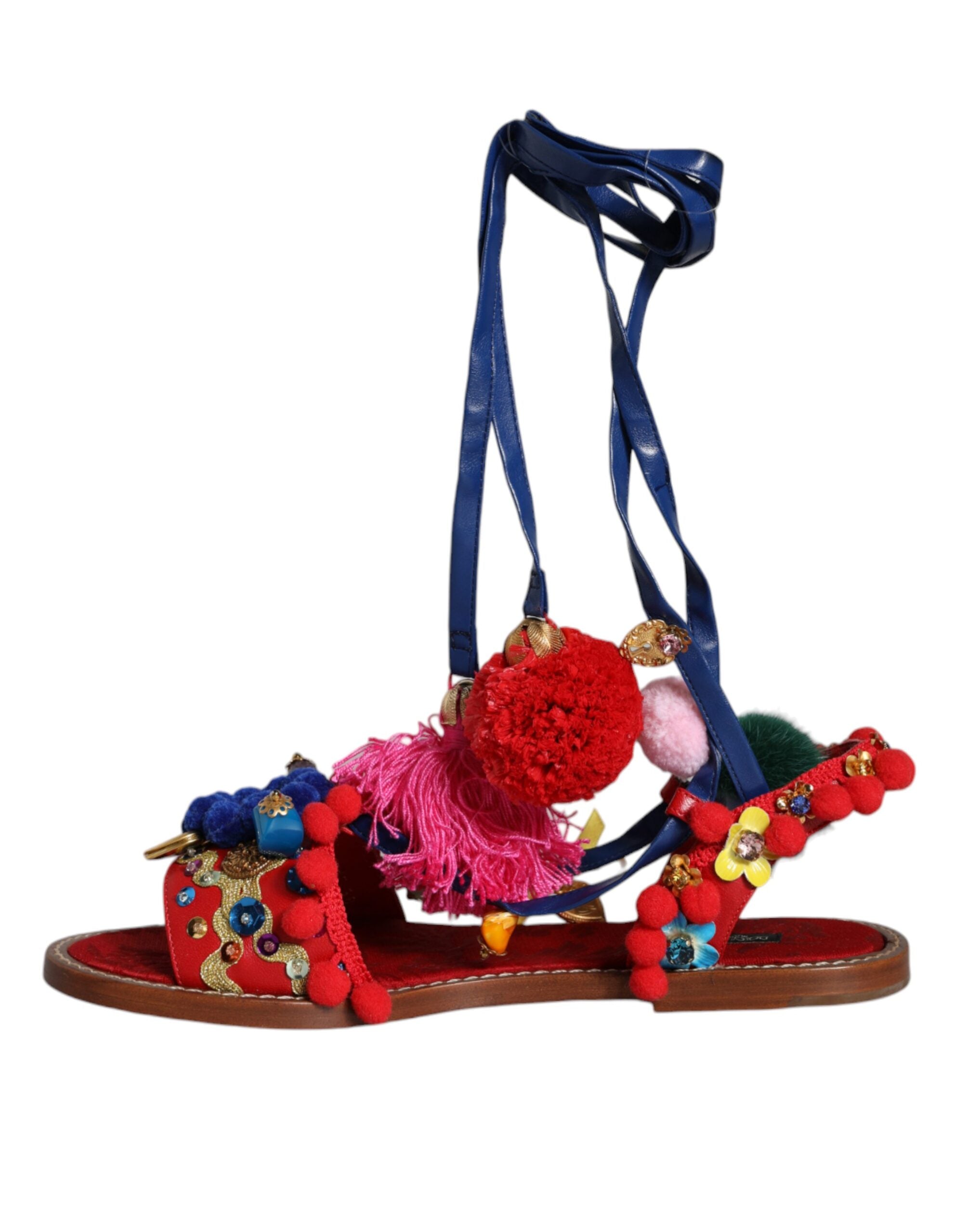 Παπούτσια Dolce & Gabbana με πολύχρωμα πέδιλα με γούνα πομ πομ