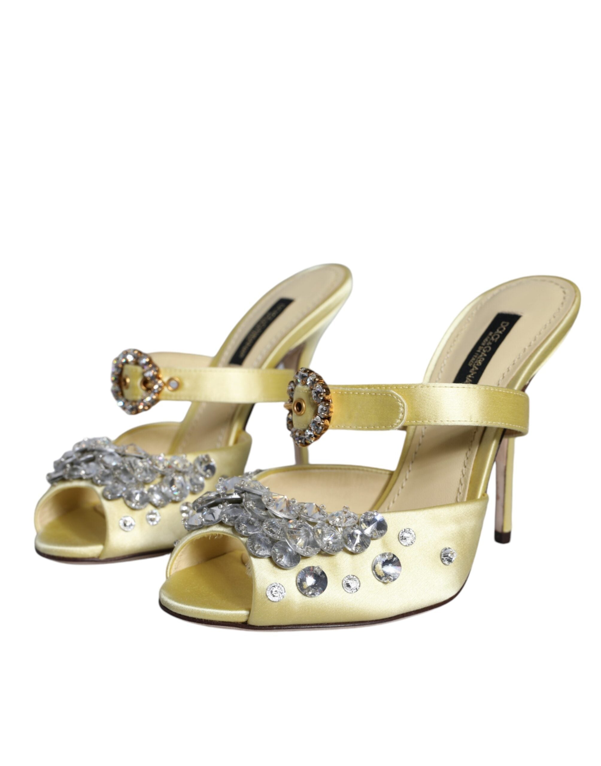 Παπούτσια Dolce & Gabbana Yellow Mary Janes Satin Crystal Sandals Παπούτσια