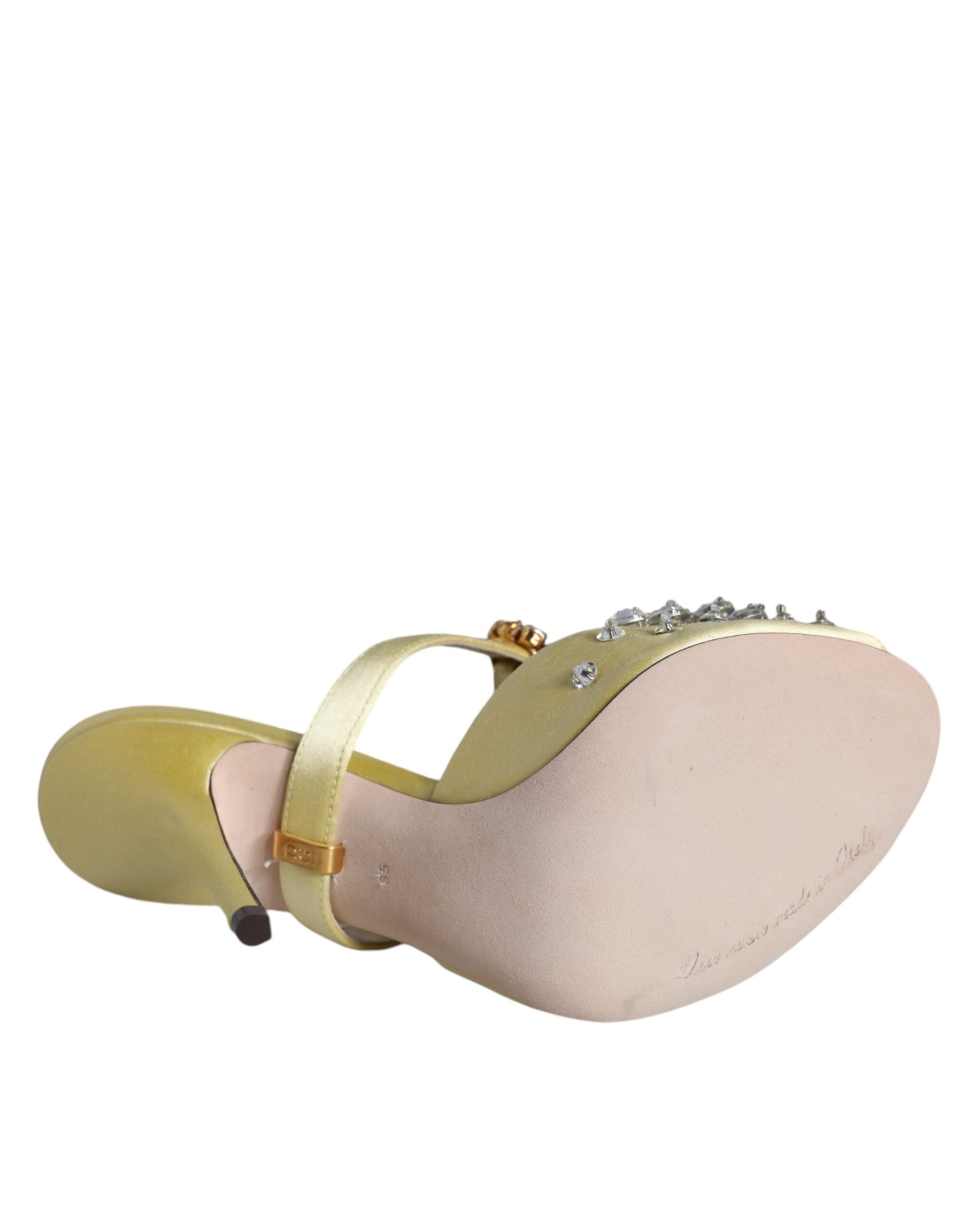 Παπούτσια Dolce & Gabbana Yellow Mary Janes Satin Crystal Sandals Παπούτσια
