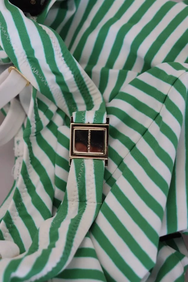 Dolce & Gabbana White Green Stripes One Piece Beachwear Μαγιό