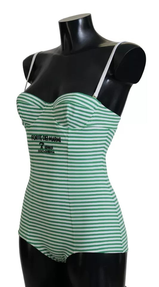 Dolce & Gabbana White Green Stripes One Piece Beachwear Μαγιό