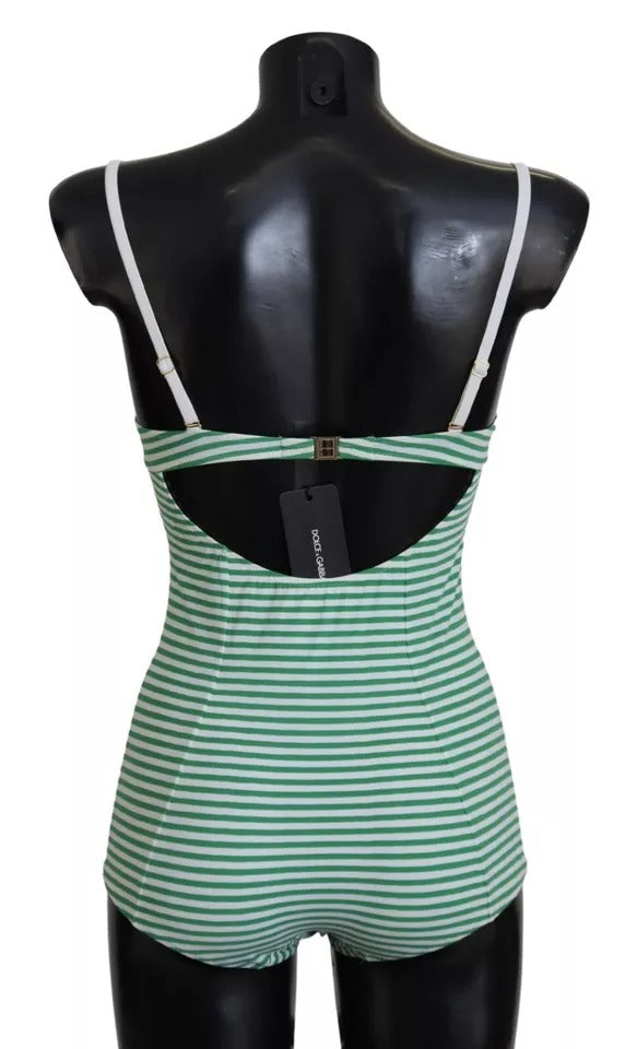 Dolce & Gabbana White Green Stripes One Piece Beachwear Μαγιό
