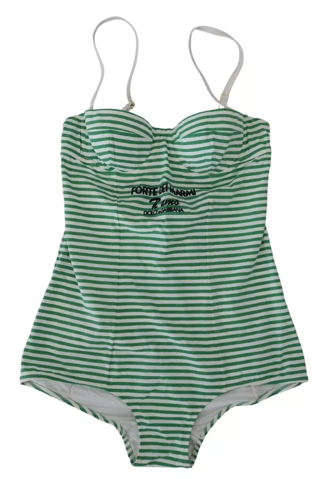 Dolce & Gabbana White Green Stripes One Piece Beachwear Μαγιό