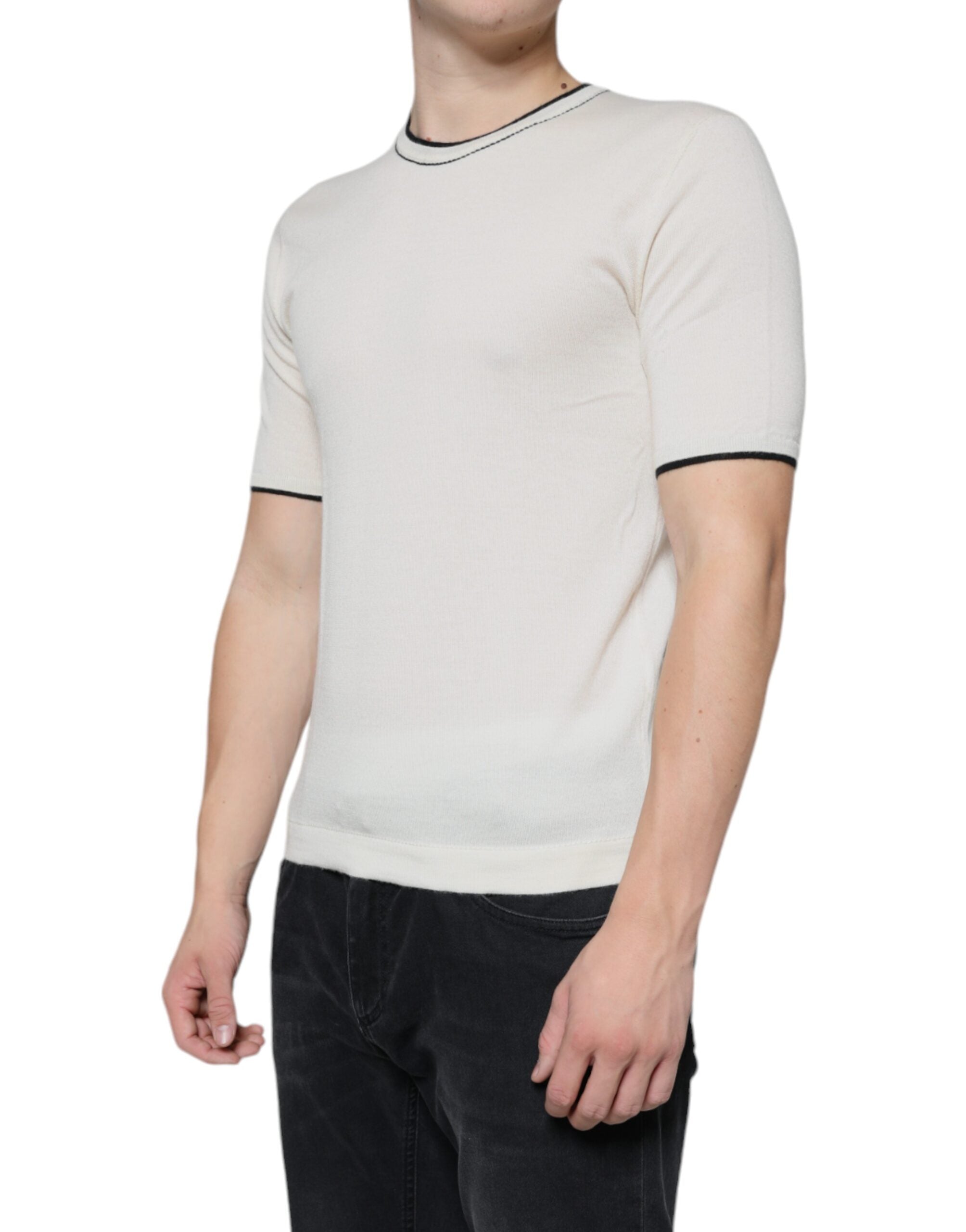 Μπλουζάκι Dolce & Gabbana Off White Cashmere κοντά μανίκια