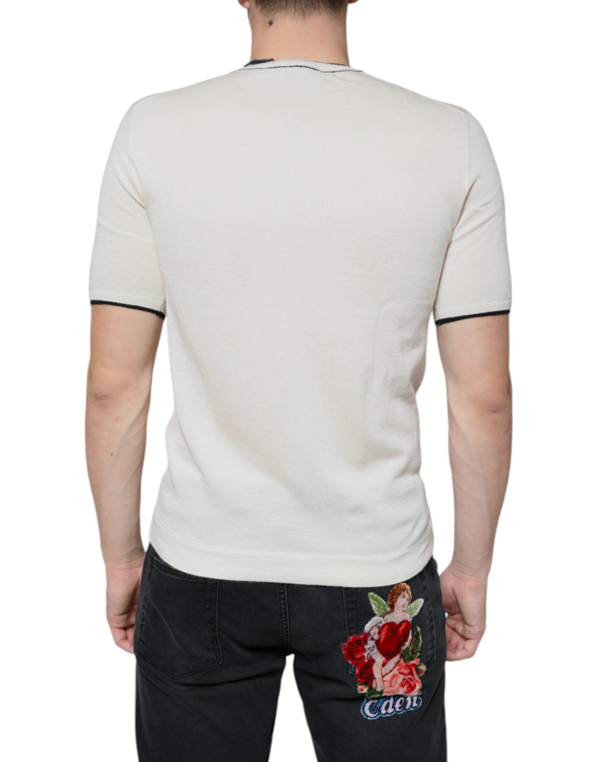 Μπλουζάκι Dolce & Gabbana Off White Cashmere κοντά μανίκια