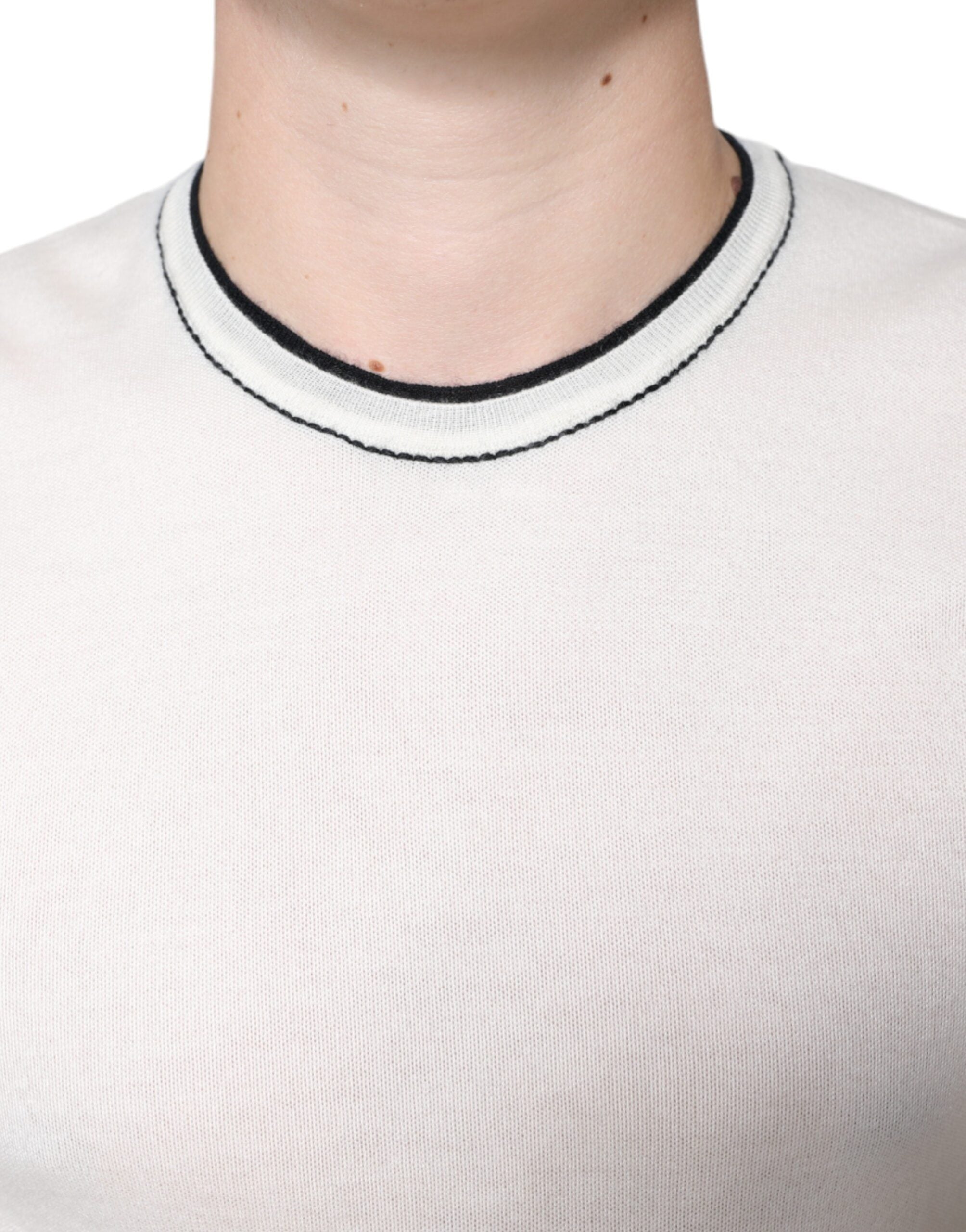 Μπλουζάκι Dolce & Gabbana Off White Cashmere κοντά μανίκια