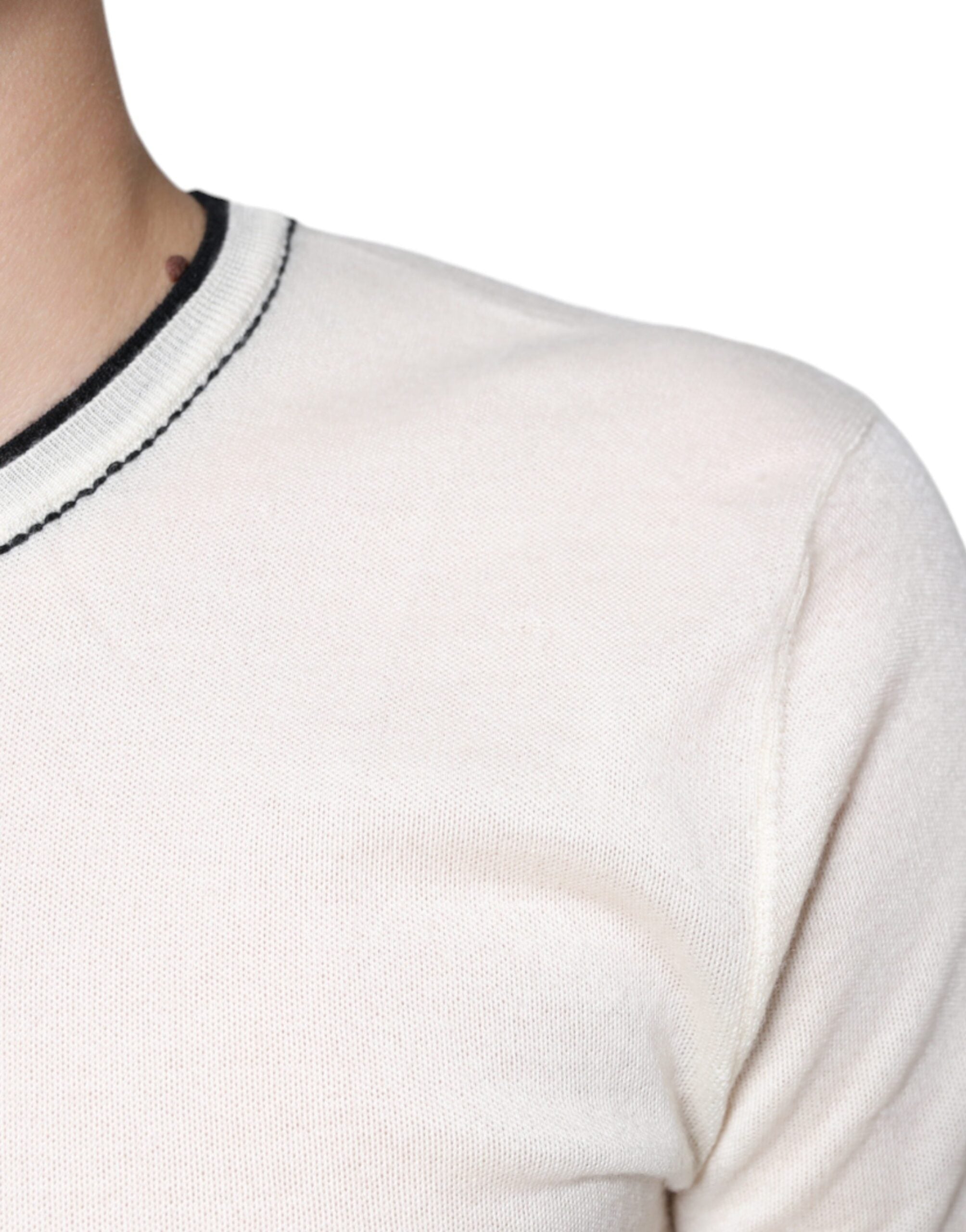 Μπλουζάκι Dolce & Gabbana Off White Cashmere κοντά μανίκια