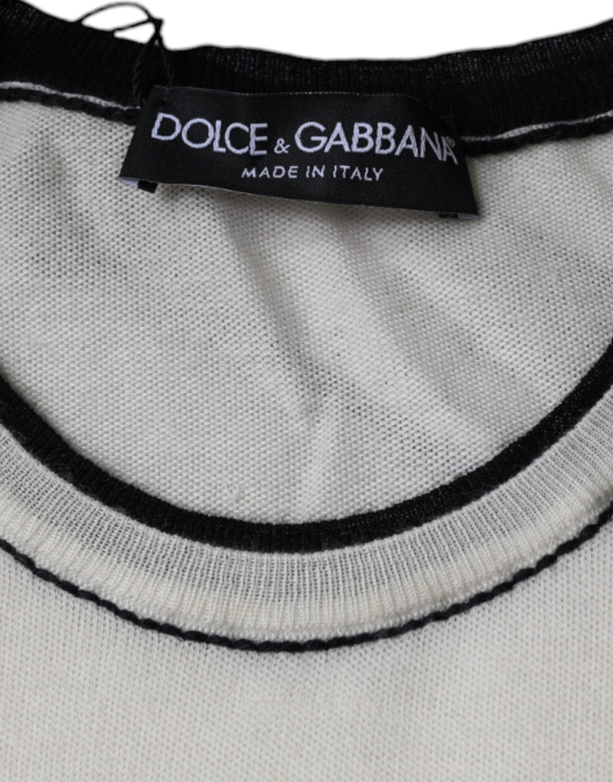 Μπλουζάκι Dolce & Gabbana Off White Cashmere κοντά μανίκια