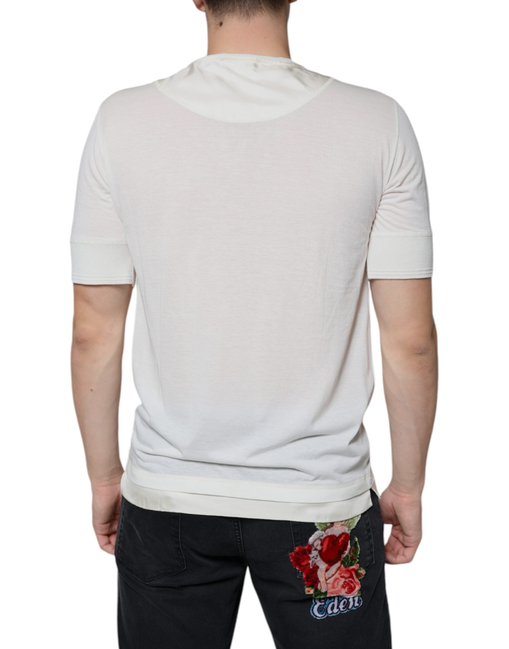 Μπλουζάκι Dolce & Gabbana Off White από βαμβακερό κοντό μανίκι