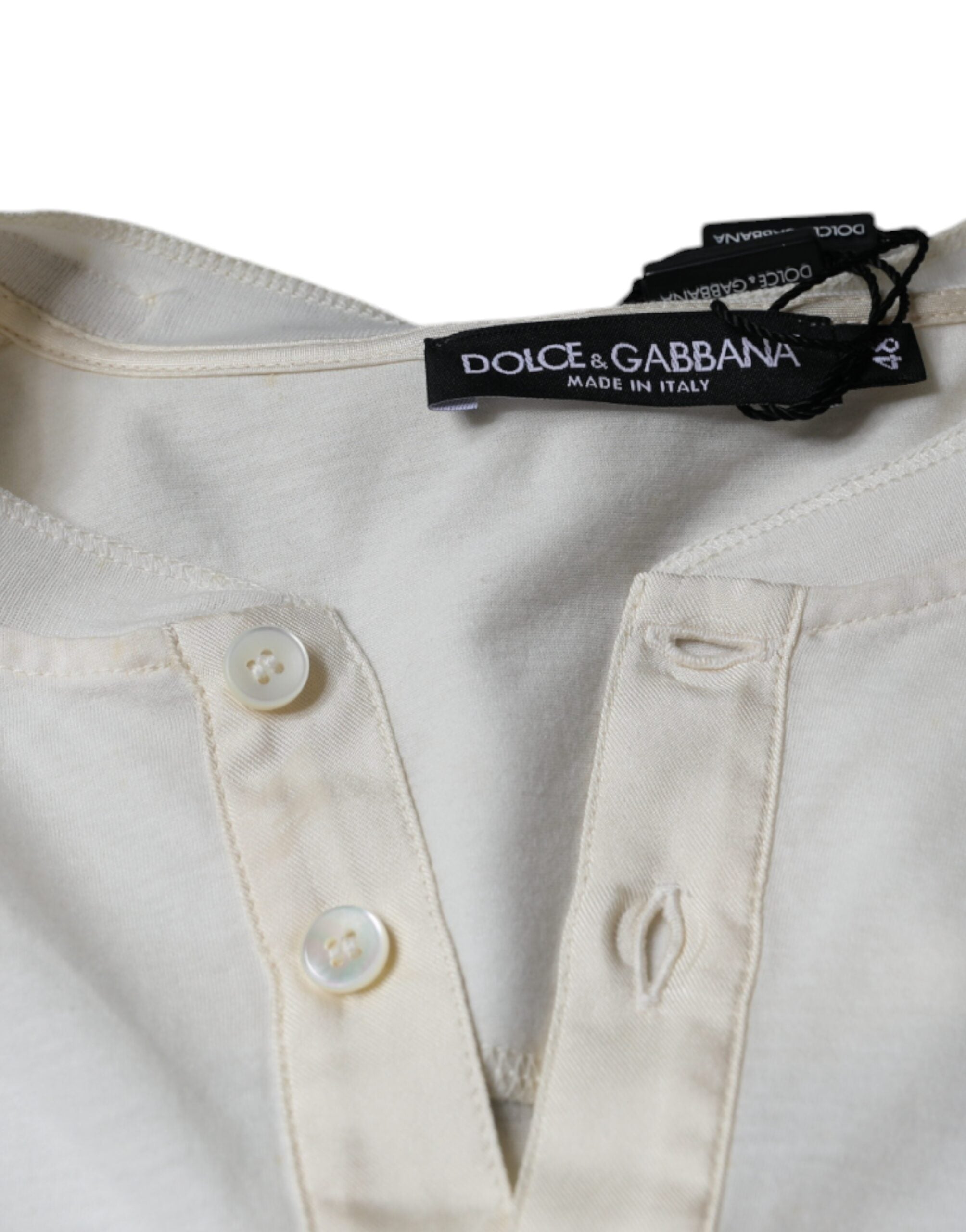 Μπλουζάκι Dolce & Gabbana Off White από βαμβακερό κοντό μανίκι
