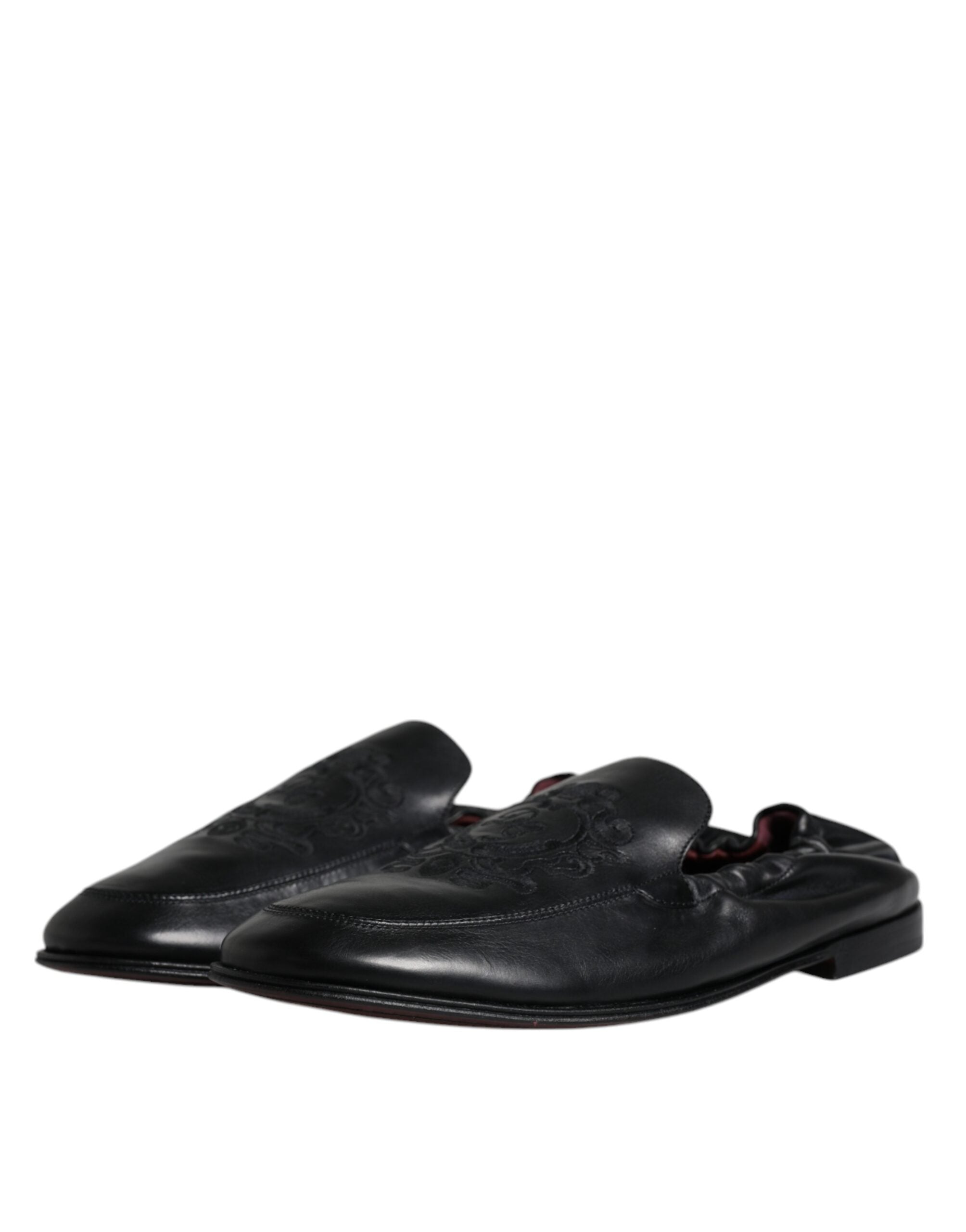 Dolce & Gabbana Μαύρο λογότυπο με κεντημένα δερμάτινα ανδρικά παπούτσια Loafer