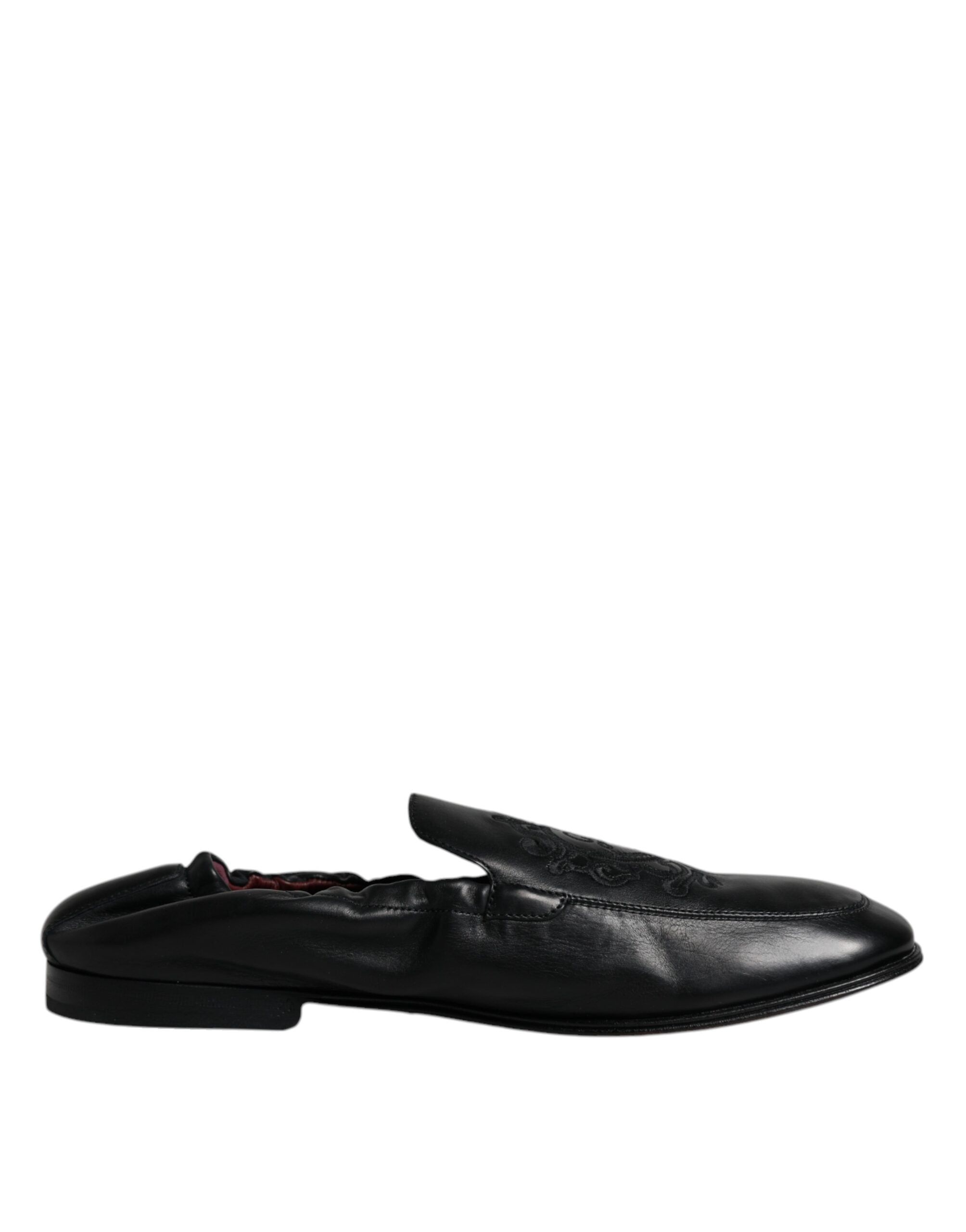 Dolce & Gabbana Μαύρο λογότυπο με κεντημένα δερμάτινα ανδρικά παπούτσια Loafer