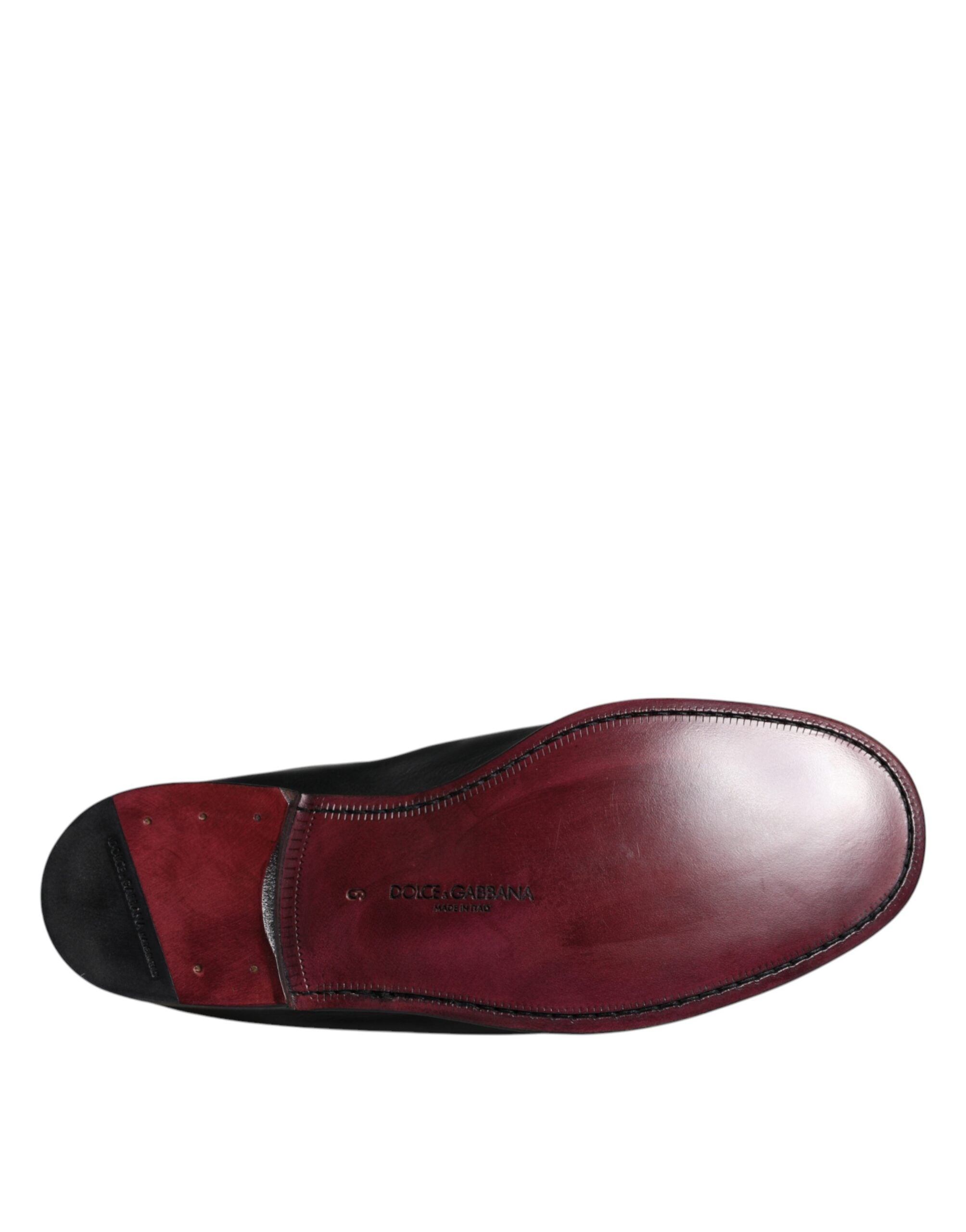 Dolce & Gabbana Μαύρο λογότυπο με κεντημένα δερμάτινα ανδρικά παπούτσια Loafer