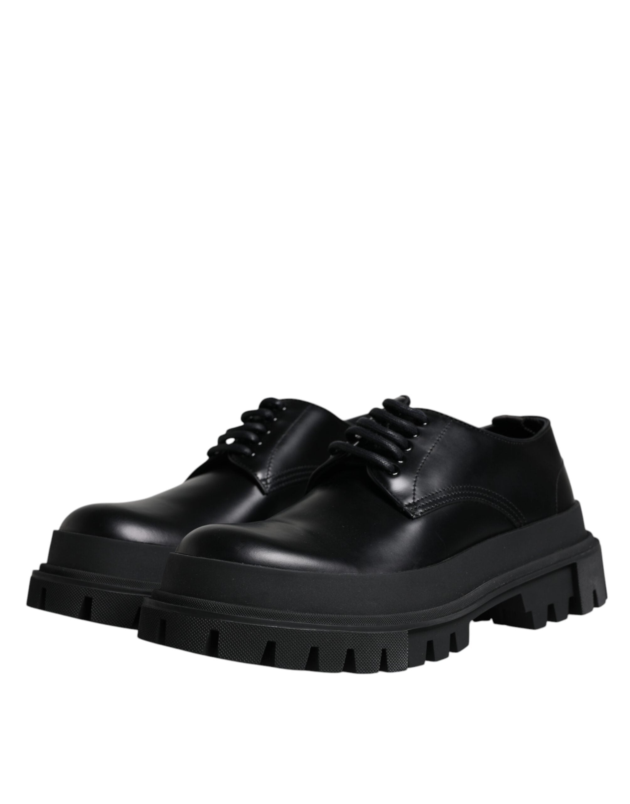 Dolce & Gabbana Μαύρα δερμάτινα παπούτσια Trekking με κορδόνια