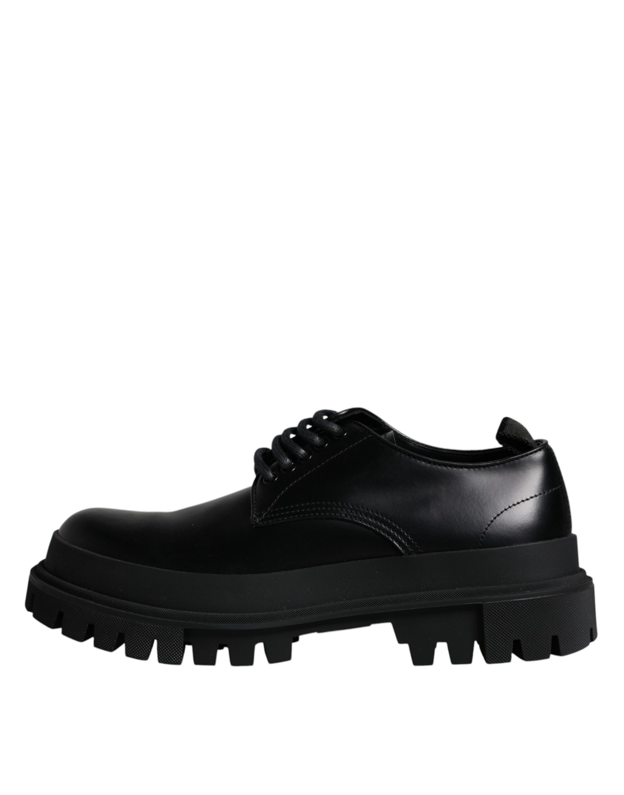 Dolce & Gabbana Μαύρα δερμάτινα παπούτσια Trekking με κορδόνια