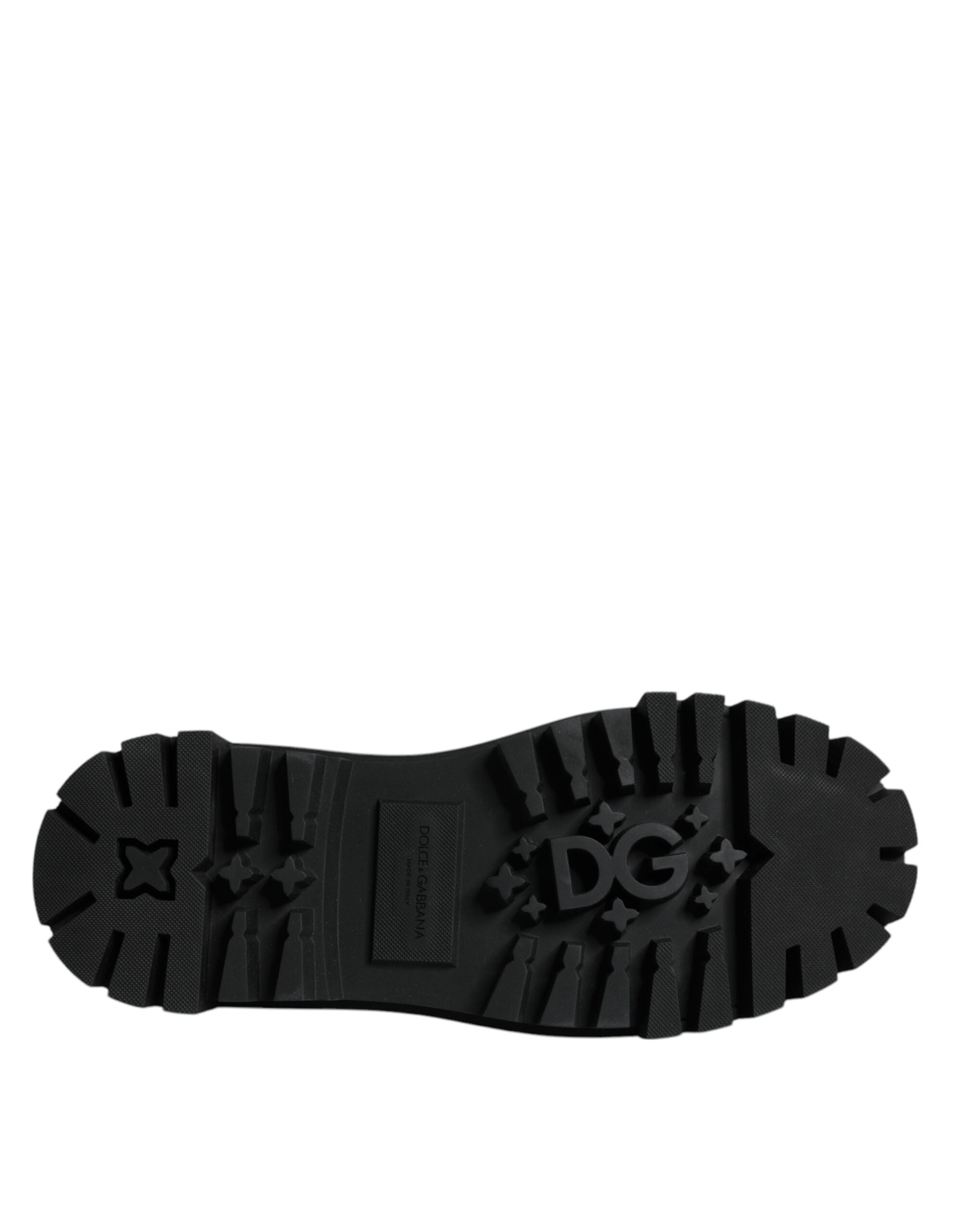 Dolce & Gabbana Μαύρα δερμάτινα παπούτσια Trekking με κορδόνια