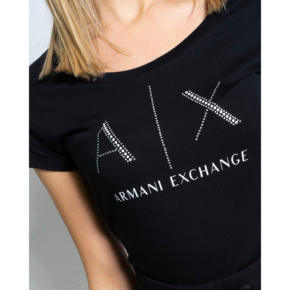 Armani Exchange Μαύρα βαμβακερά μπλουζάκια και μπλουζάκια