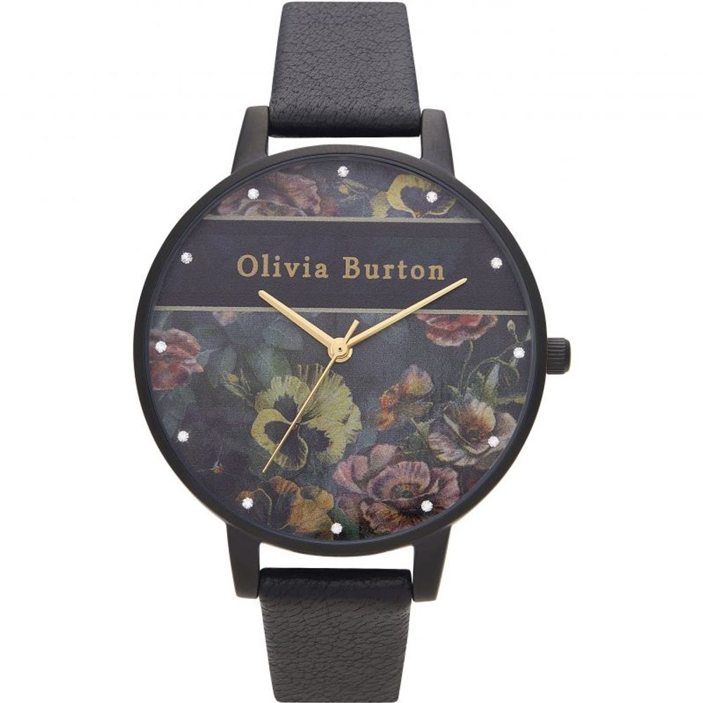 Μαύρο δερμάτινο ρολόι Olivia Burton