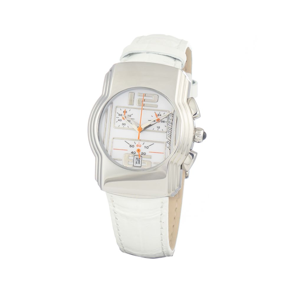 Λευκό δερμάτινο ρολόι Chronotech