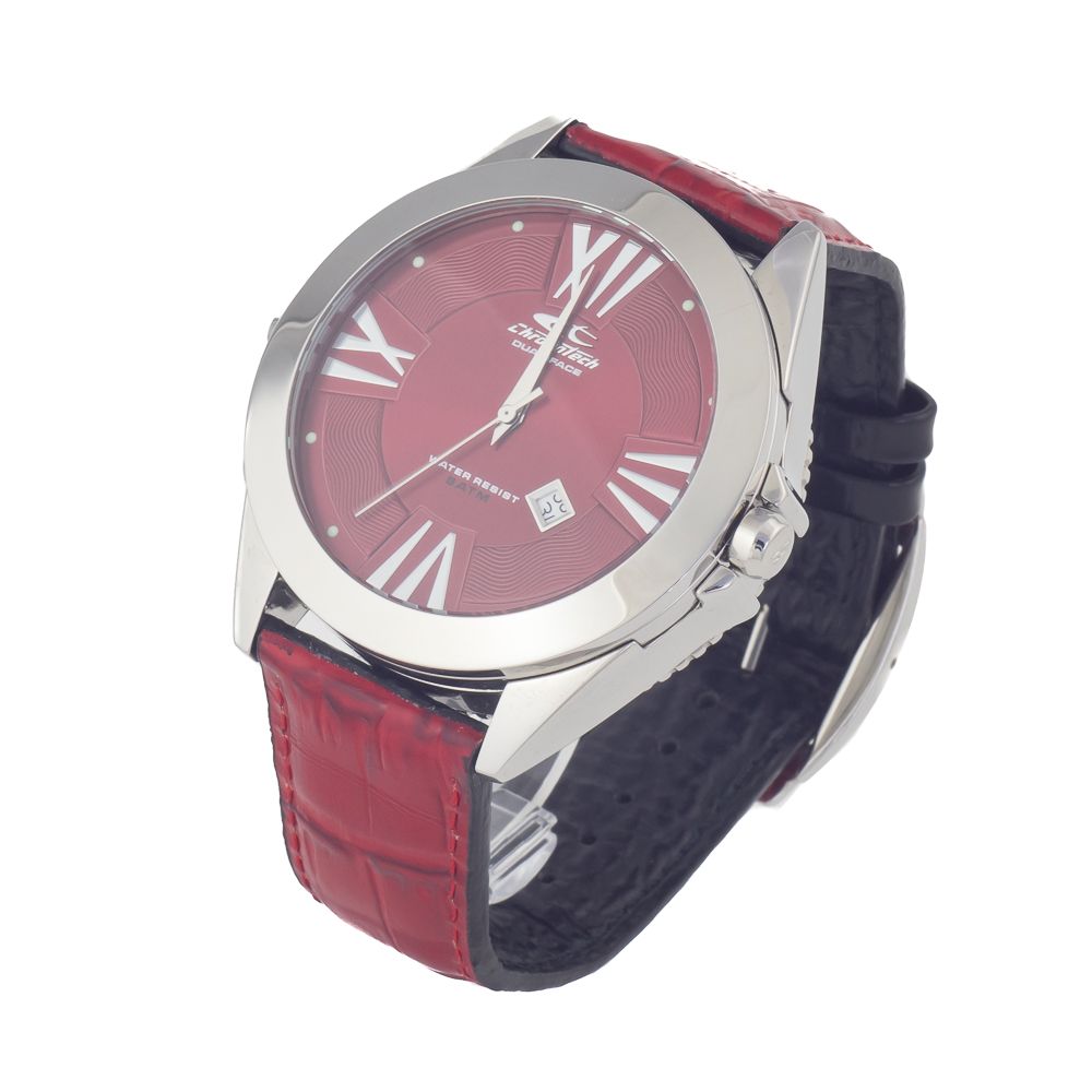 Chronotech Black Leather Dress Watch