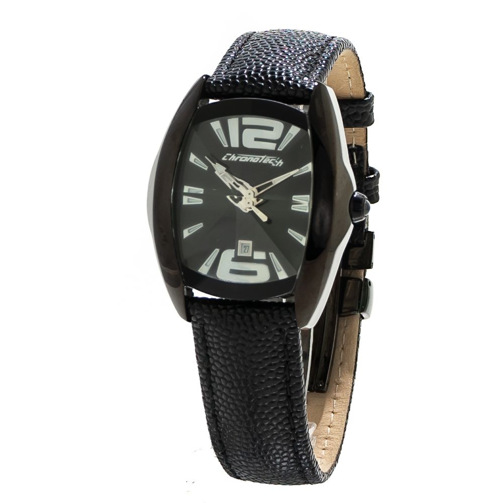 Μαύρο δερμάτινο ρολόι Chronotech