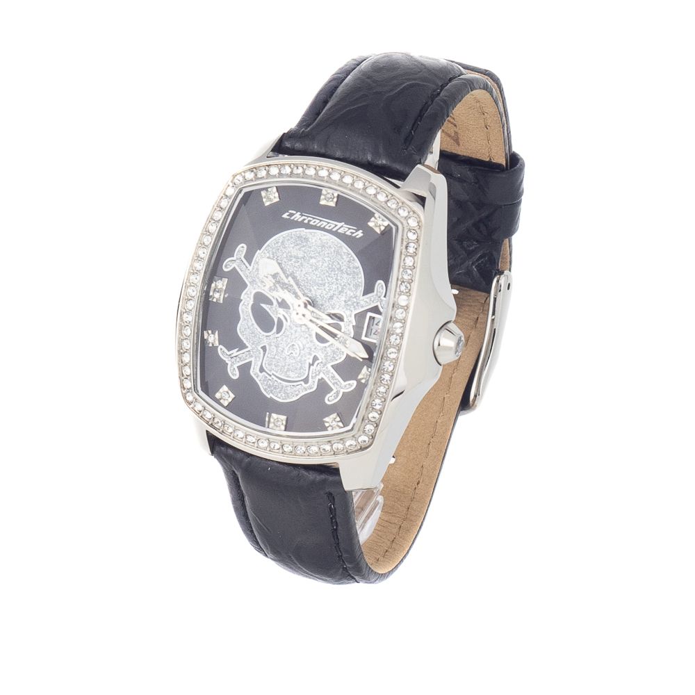 Μαύρο δερμάτινο ρολόι Chronotech