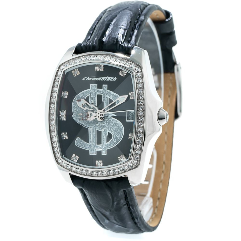 Μαύρο δερμάτινο ρολόι Chronotech