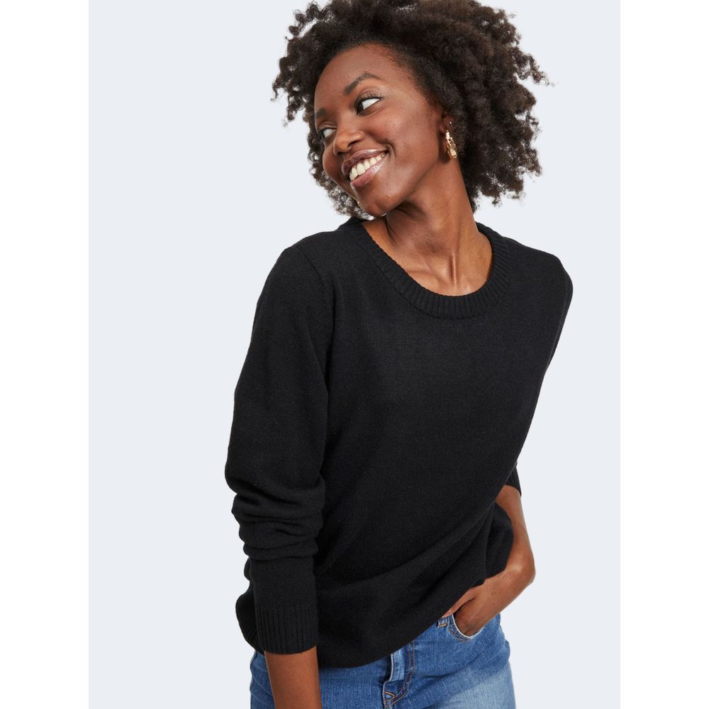 Vila Clothes Μαύρο πουλόβερ βισκόζης