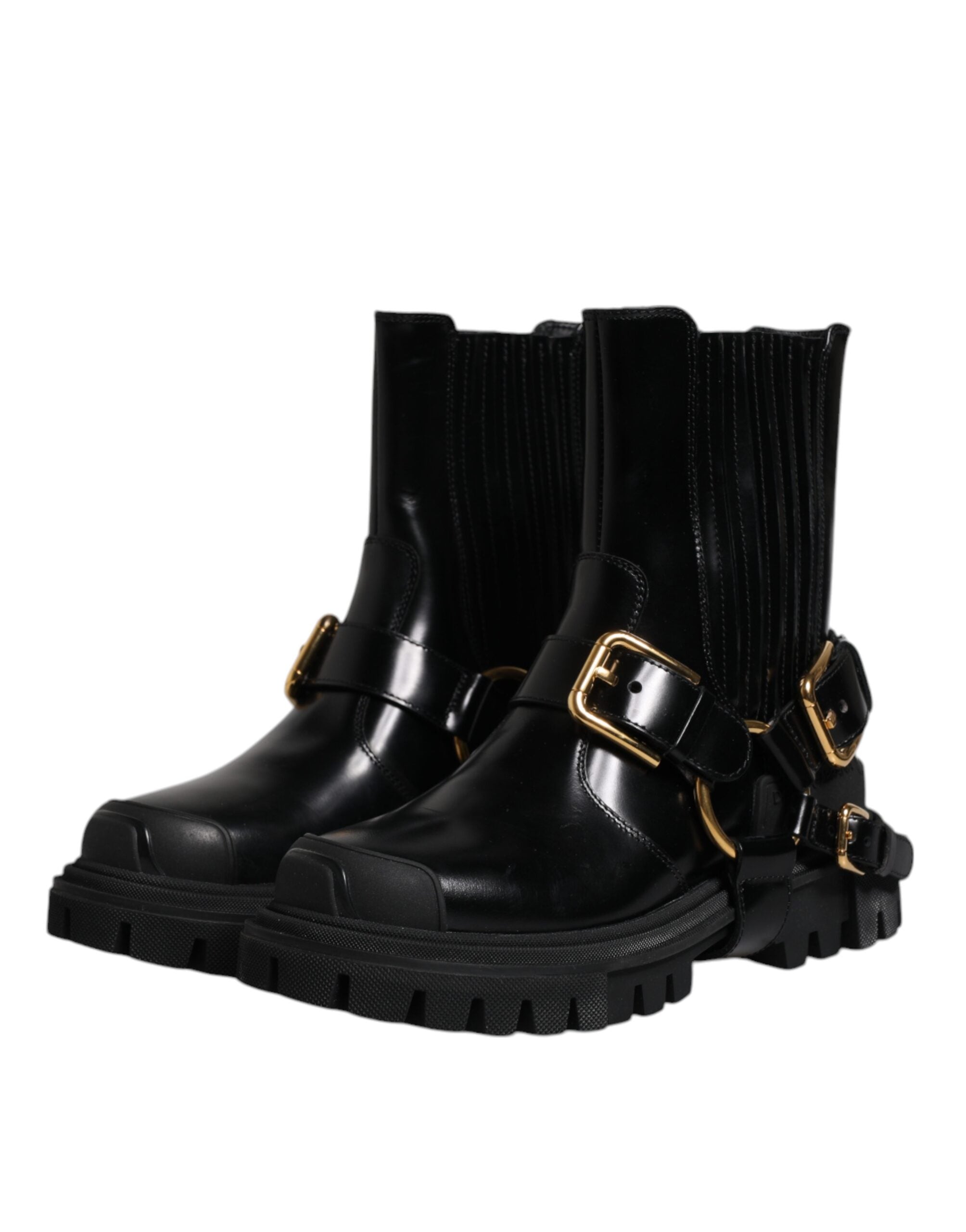 Παπούτσια Dolce & Gabbana Black Leather Slip On Stretch Trekking Boots
