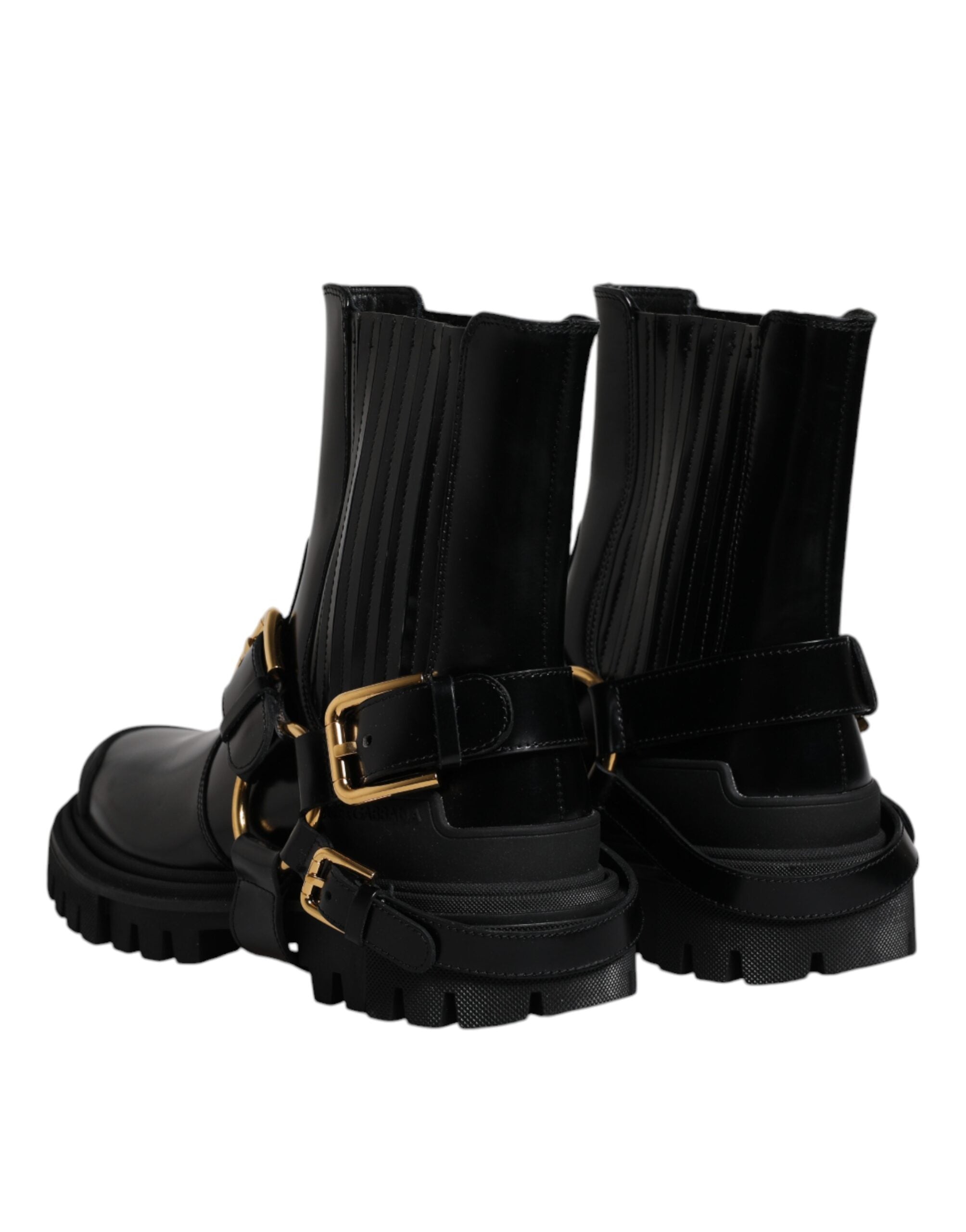Παπούτσια Dolce & Gabbana Black Leather Slip On Stretch Trekking Boots