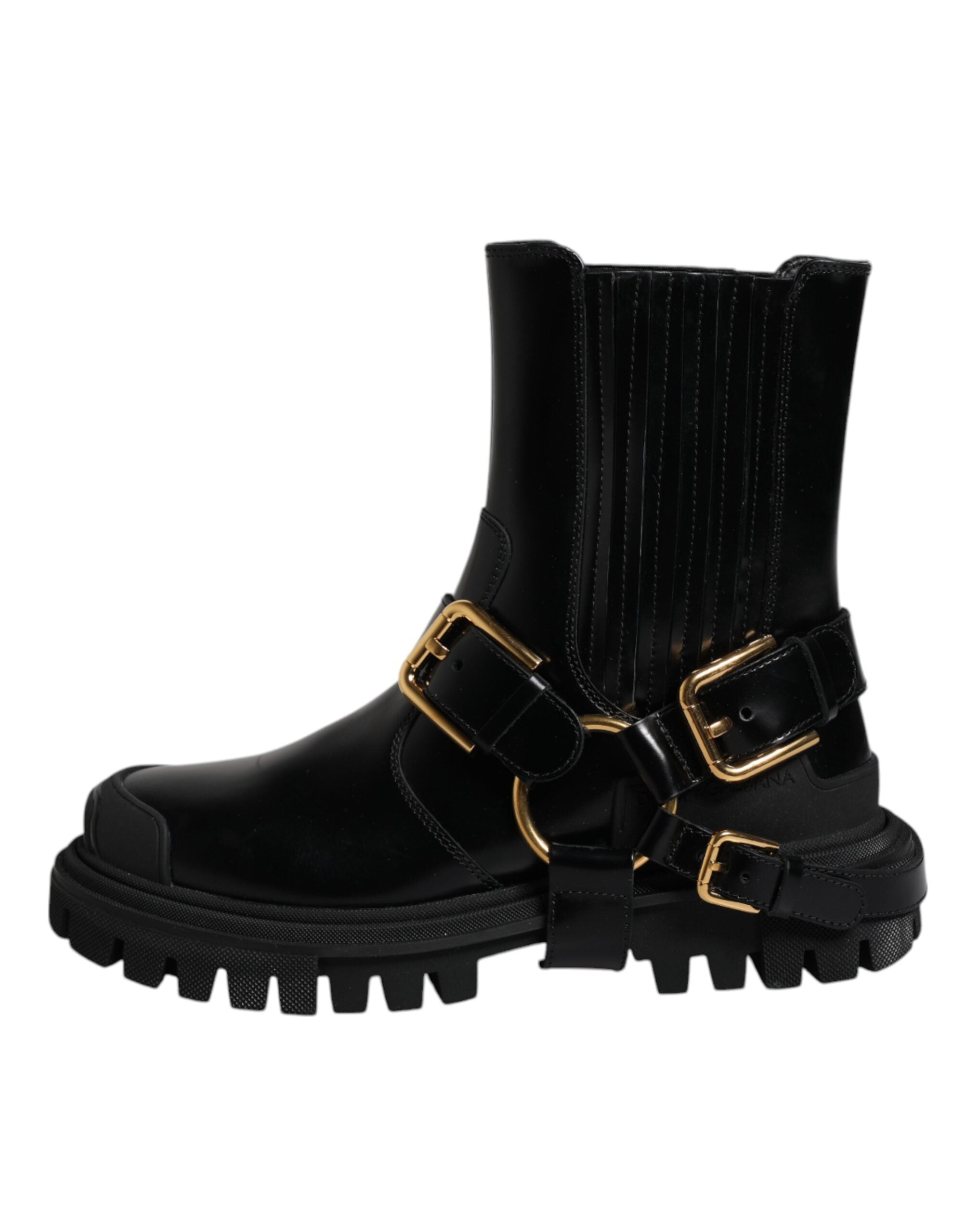 Παπούτσια Dolce & Gabbana Black Leather Slip On Stretch Trekking Boots