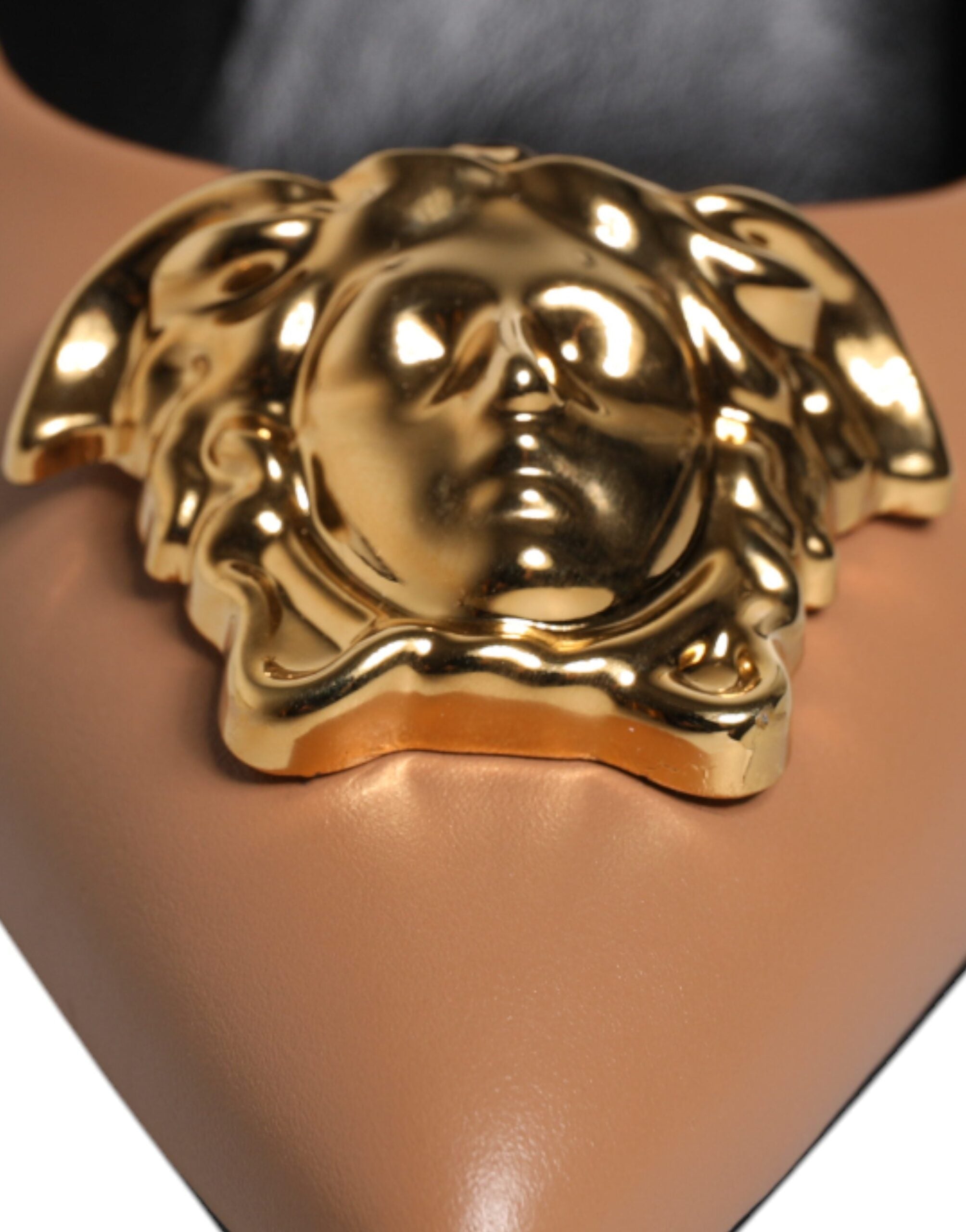 Versace Καφέ Δερμάτινο Λογότυπο Πλακέτα Ψηλοτάκουνα Παπούτσια Pumps