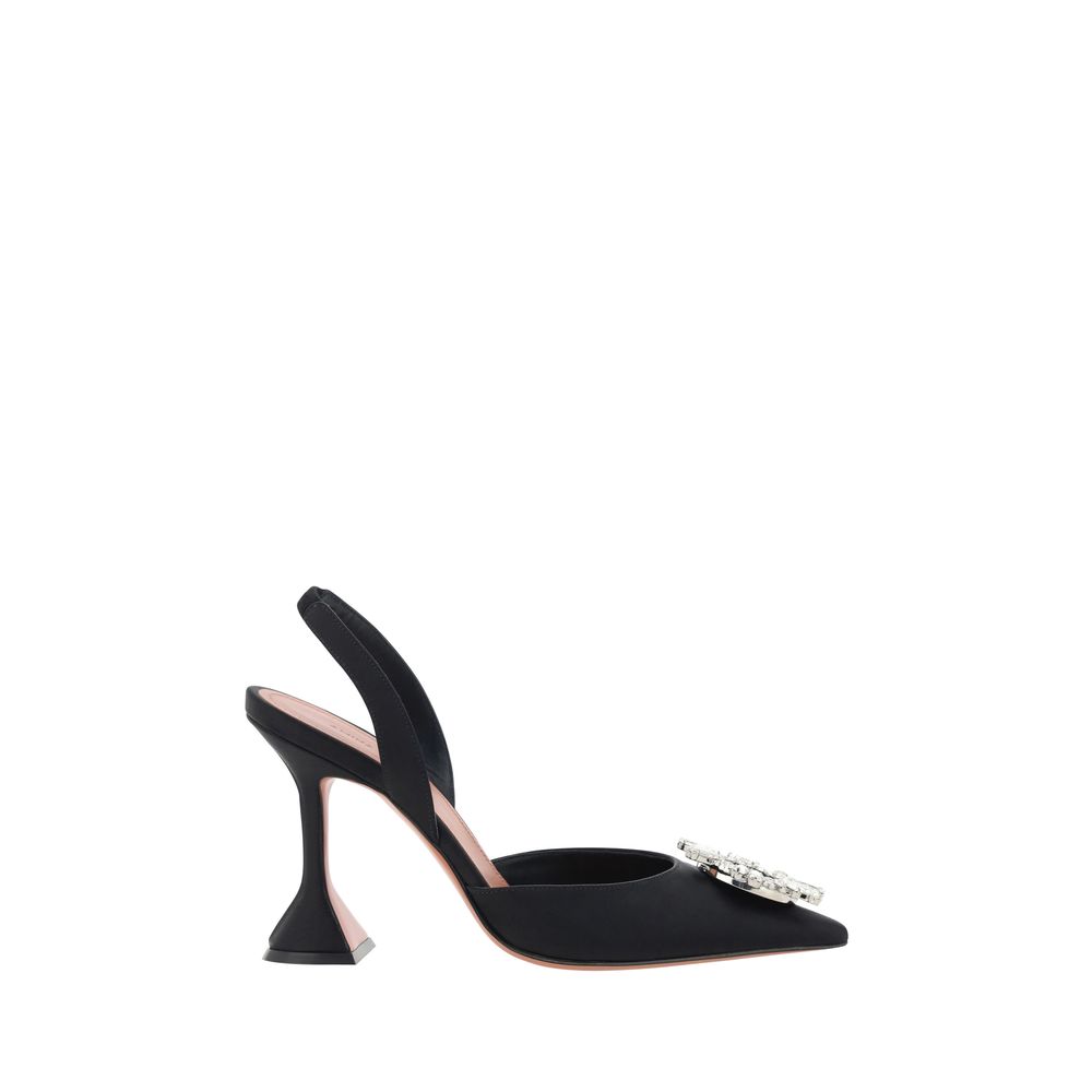 Amina Muaddi Black Calf Leather Bos Taurus High Heel Pumps