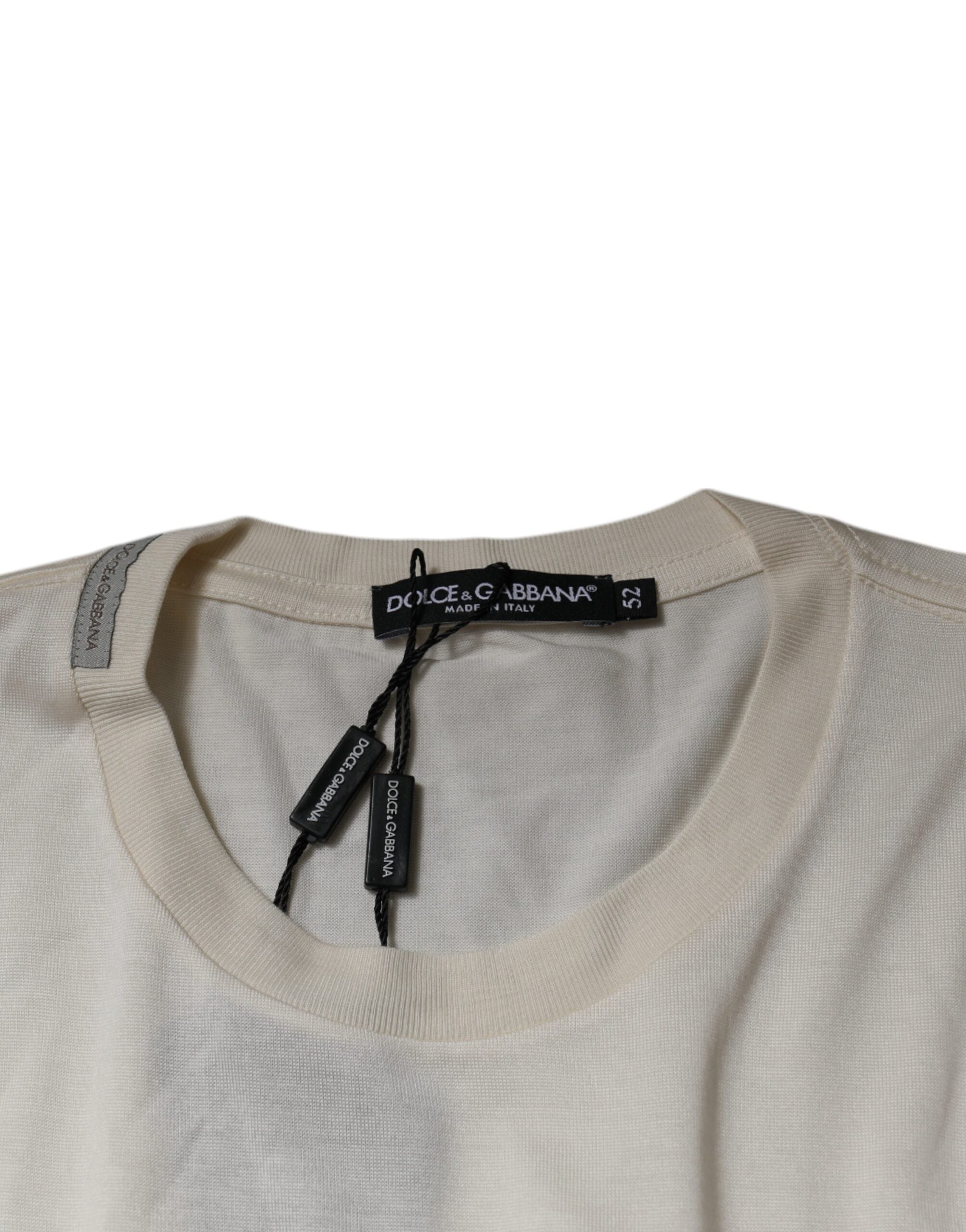 Μπλουζάκι Dolce & Gabbana Off White με λαιμόκοψη με κοντό μανίκι