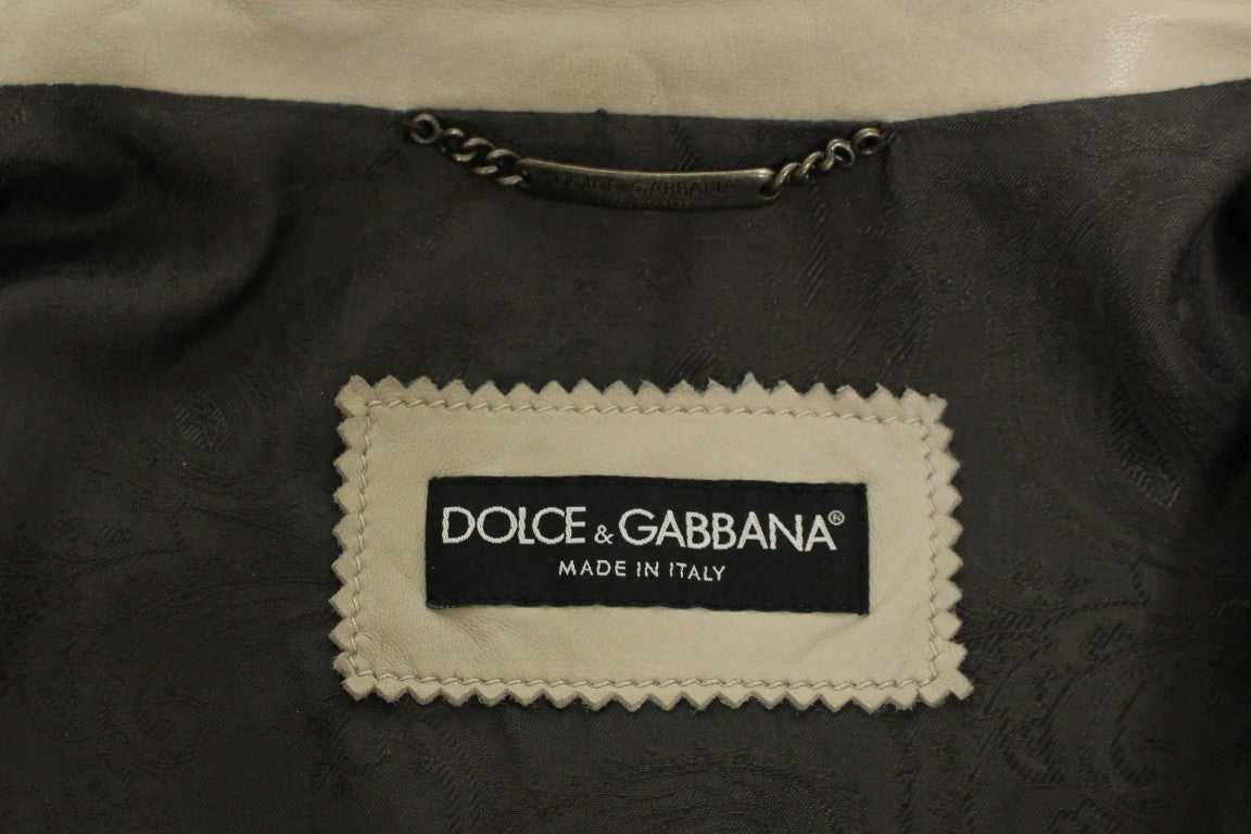 Dolce & Gabbana κομψό μπεζ δερμάτινο μπουφάν από δέρμα αρνιού