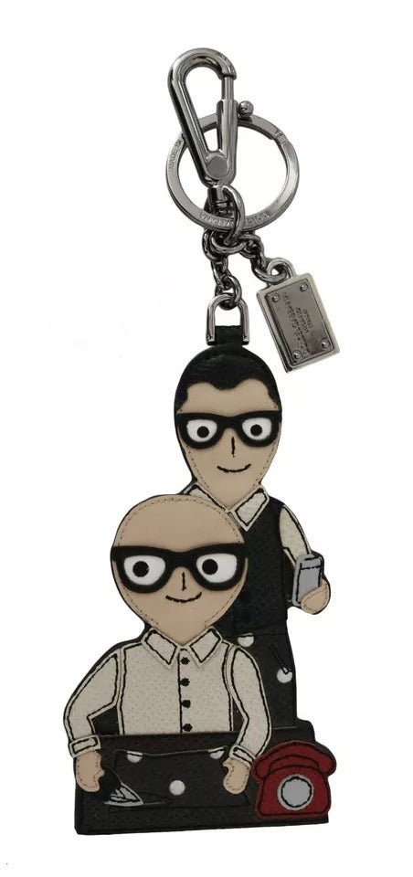 Dolce & Gabbana Silver Leather Dominico Stefano #DGFAMILY Μπρελόκ με λογότυπο