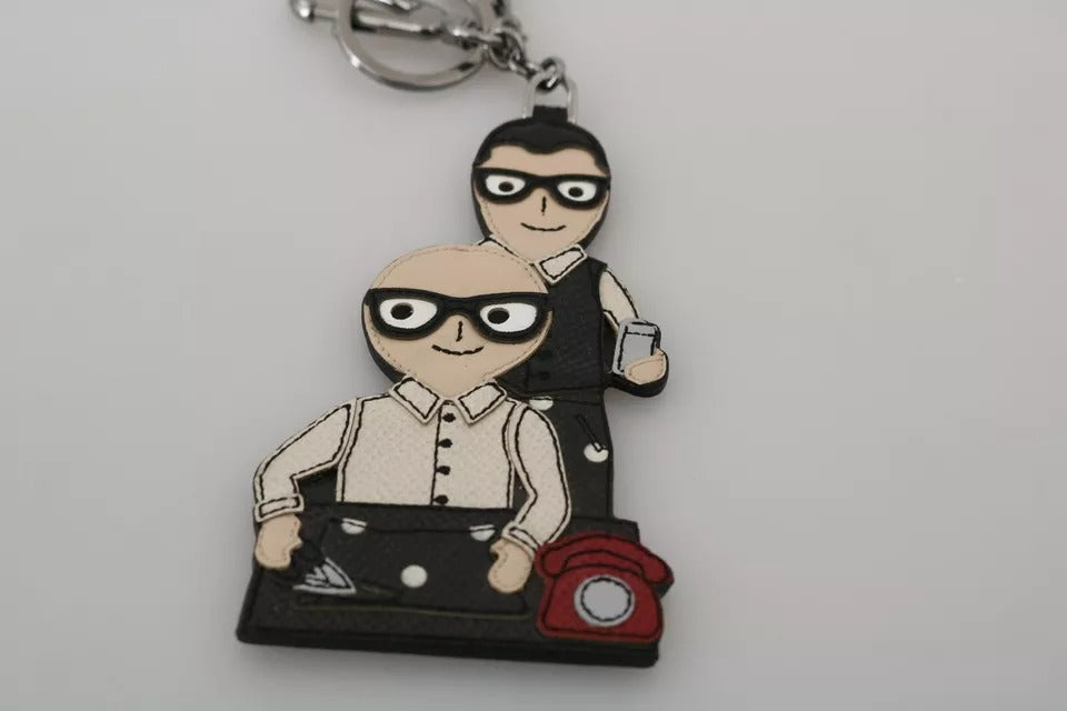 Dolce & Gabbana Silver Leather Dominico Stefano #DGFAMILY Μπρελόκ με λογότυπο