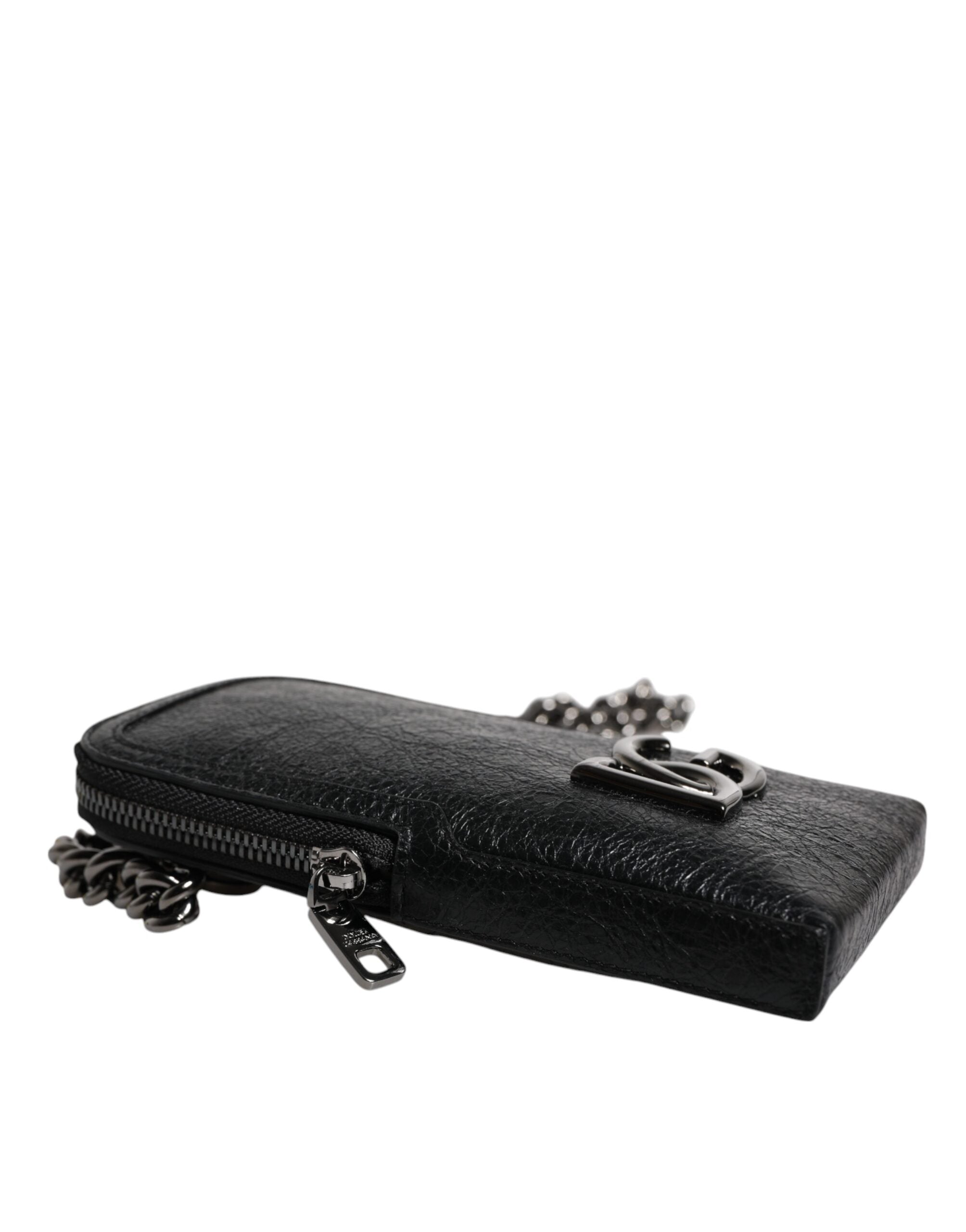 Dolce & Gabbana Μαύρο δερμάτινο πορτοφόλι χιαστί Chain Sling Phone Bag
