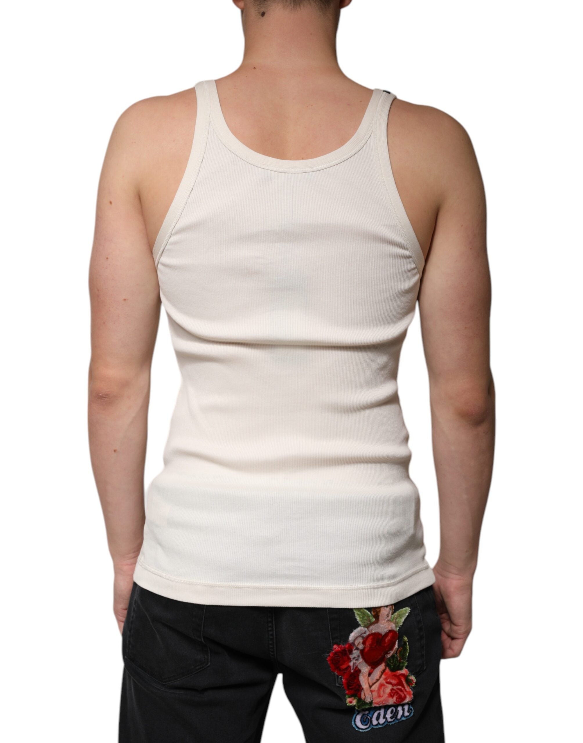 Μπλουζάκι Dolce & Gabbana Off White από βαμβακερό αμάνικο στρογγυλό λαιμό Tank T-shirt